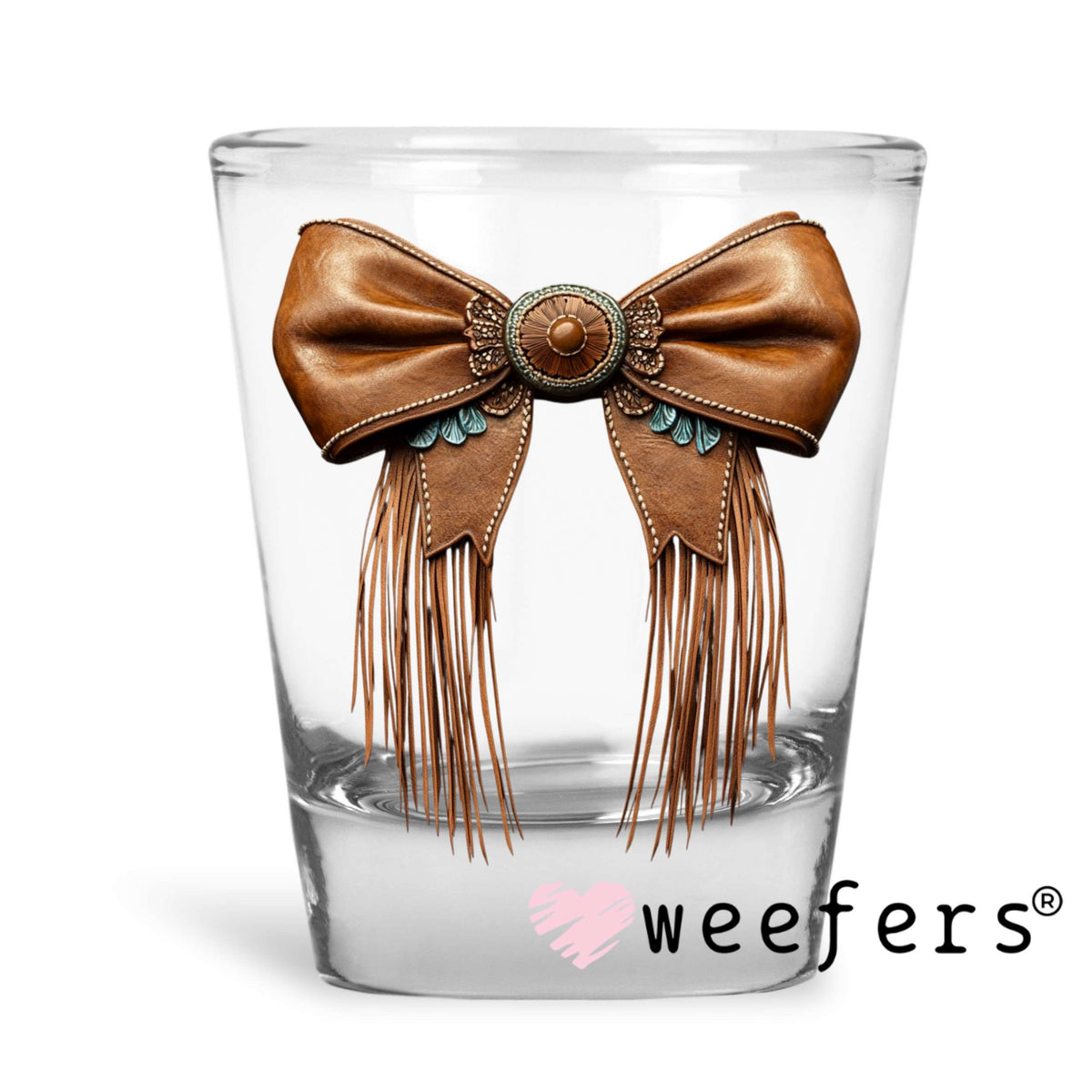 Brown Western Fringe Bow UV DTF Decal Shot Glass Heavy Base Weefers