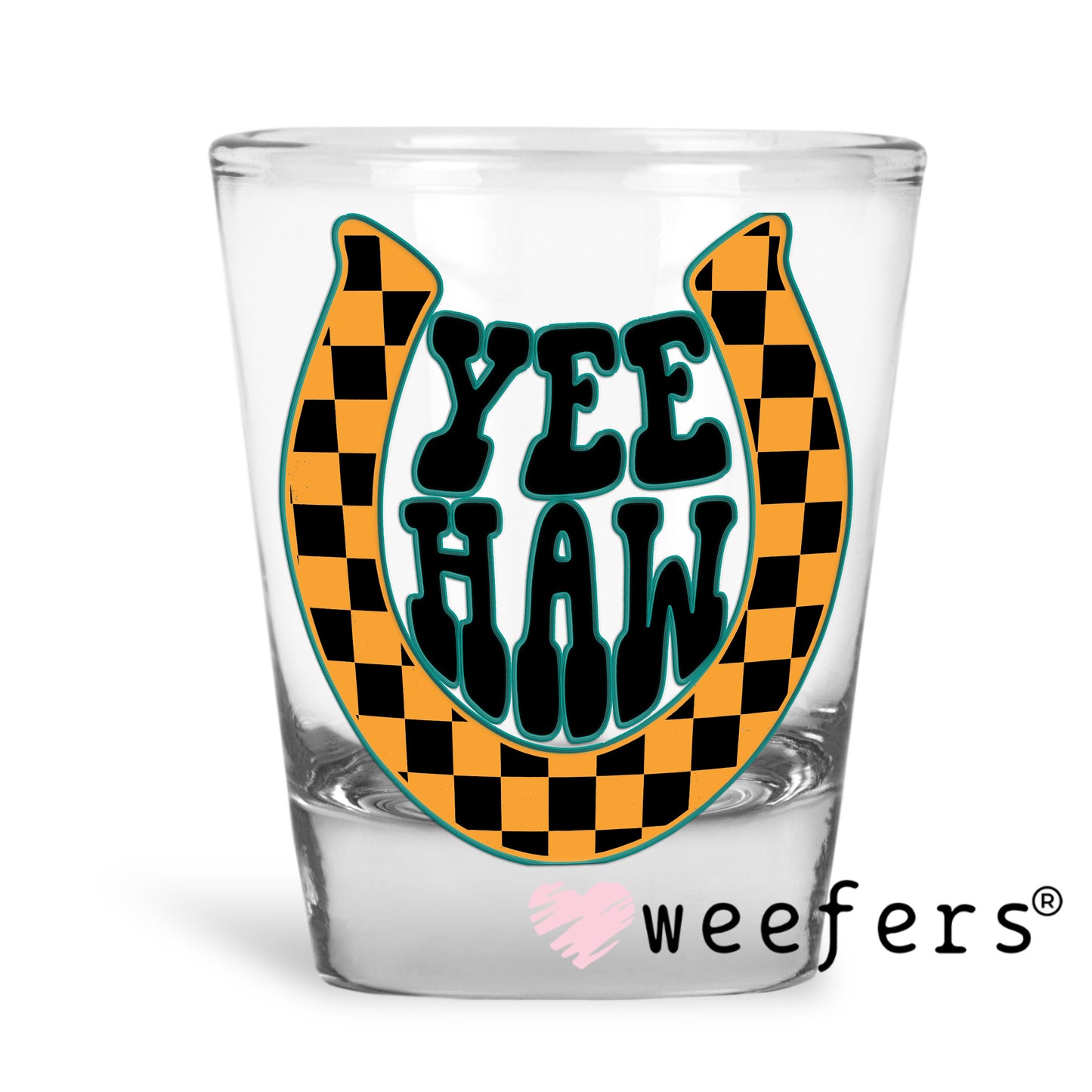 Yee Haw Black Blue Yellow UV DTF Decal Shot Glass Heavy Base Weefers