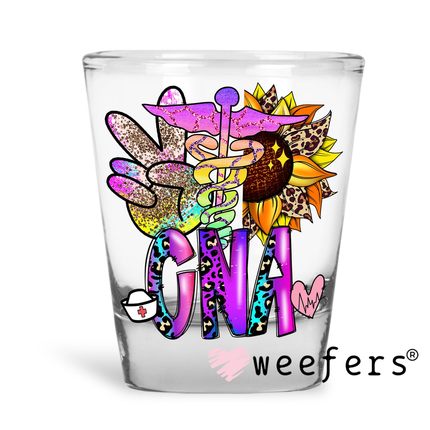 CNA Peace Sunflower UV DTF Decal Shot Glass Heavy Base Weefers