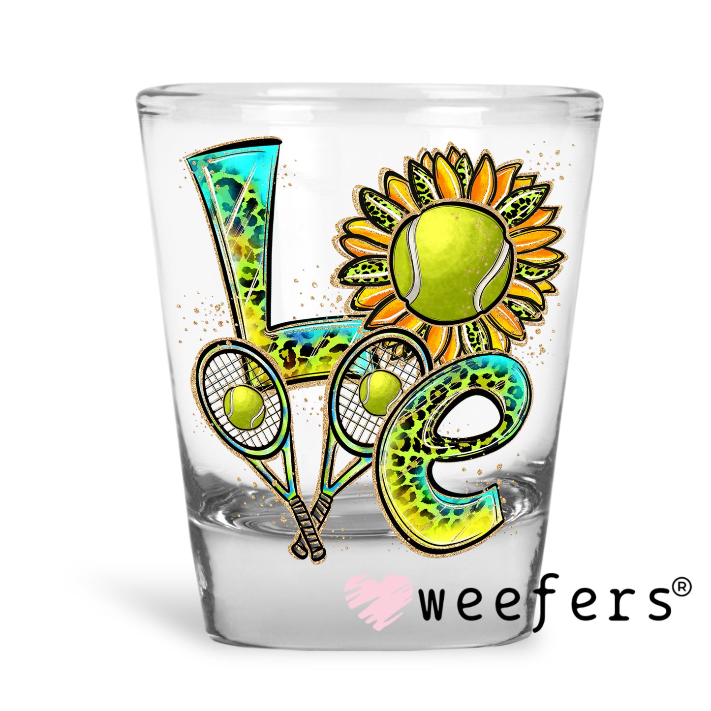 Love Tennis Sunflower Western UV DTF Decal Shot Glass Heavy Base Weefers