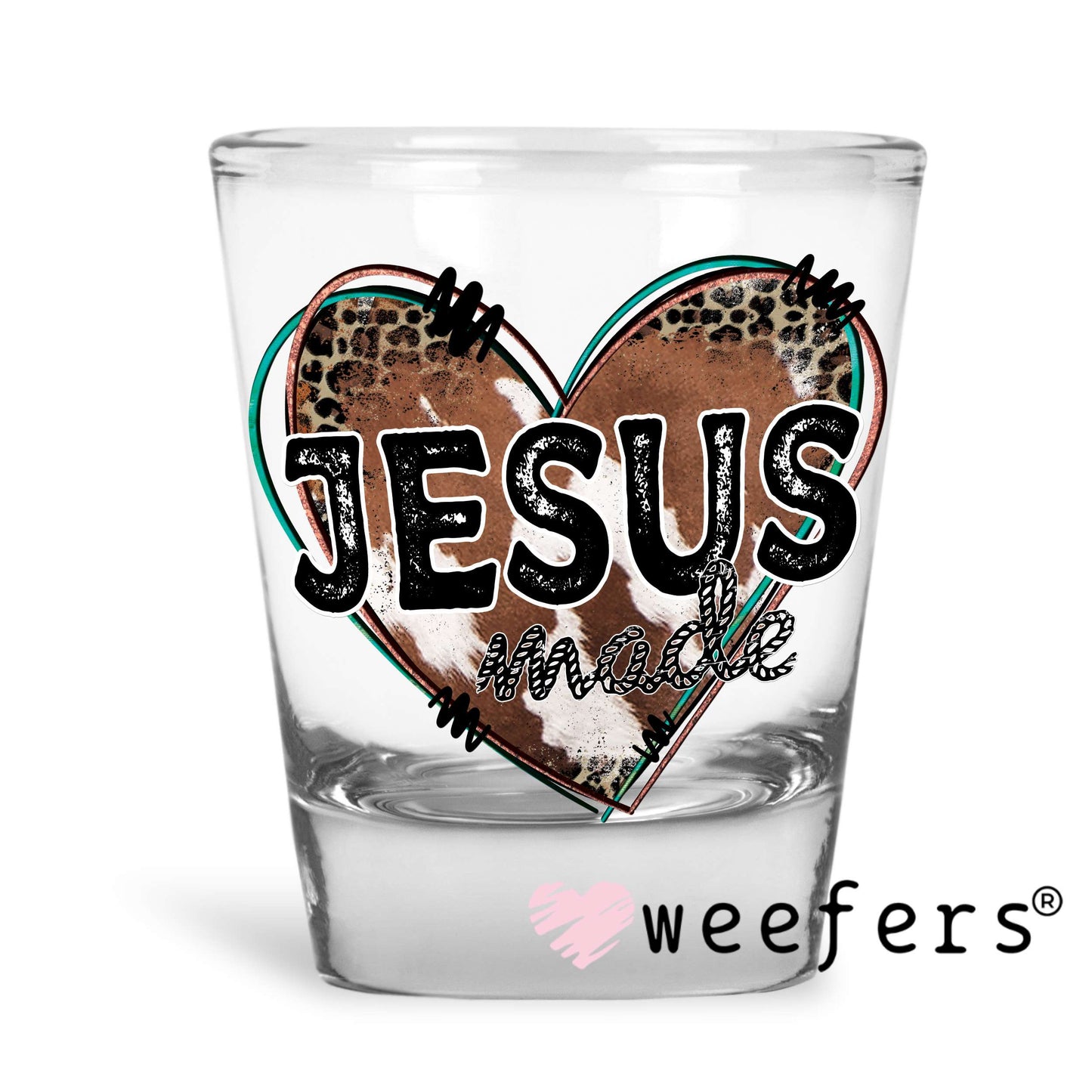 Jesus Western Heart UV DTF Decal Shot Glass Heavy Base Weefers