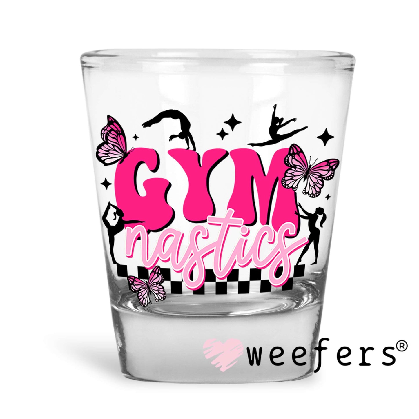 Gymnastics Pink UV DTF Decal Shot Glass Heavy Base Weefers