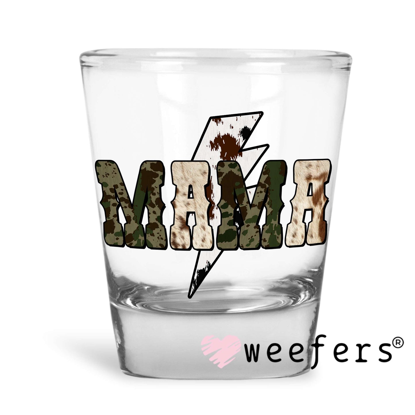 Mama Camo Lightening Bolt UV DTF Decal Shot Glass Heavy Base Weefers