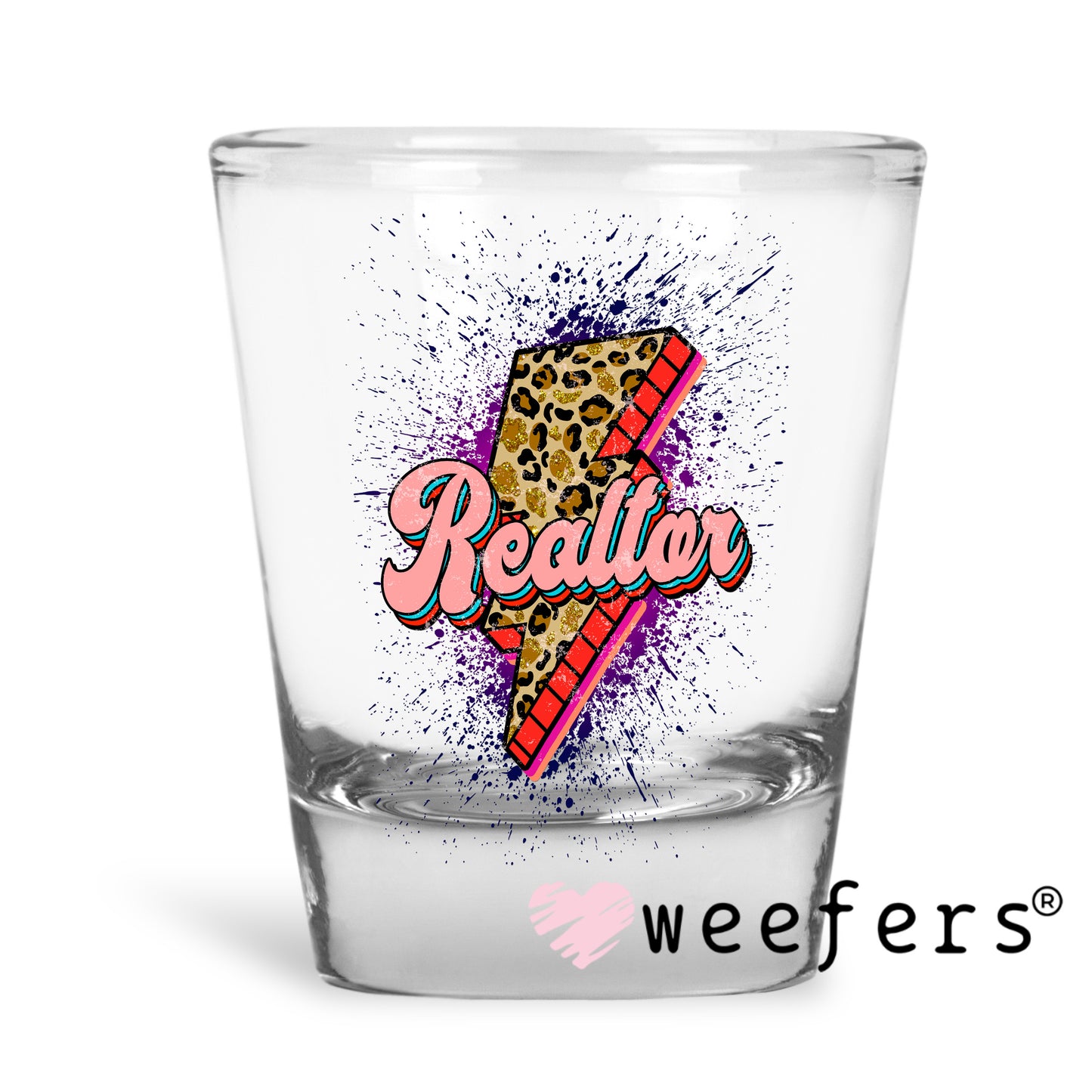 Realtor Lightening Bolt Cheetah UV DTF Decal Shot Glass Heavy Base Weefers