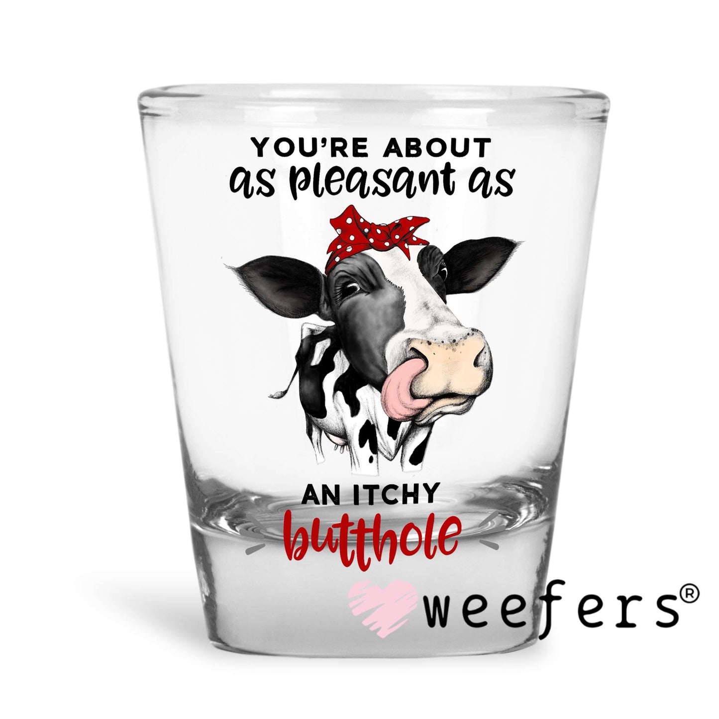 You're About as Pleasant as An Itchy Butthole UV DTF Decal Shot Glass Heavy Base Weefers