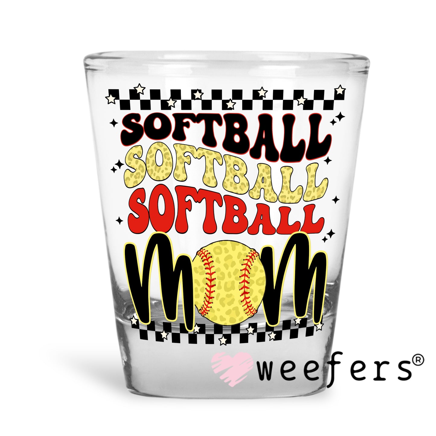 Softball Mom Stacked Wave UV DTF Decal Shot Glass Heavy Base Weefers