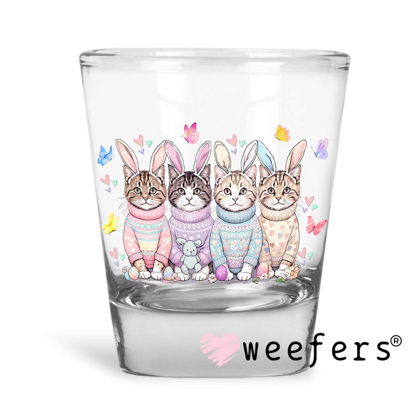 Easter Cat Friends UV DTF Decal Shot Glass Heavy Base Weefers
