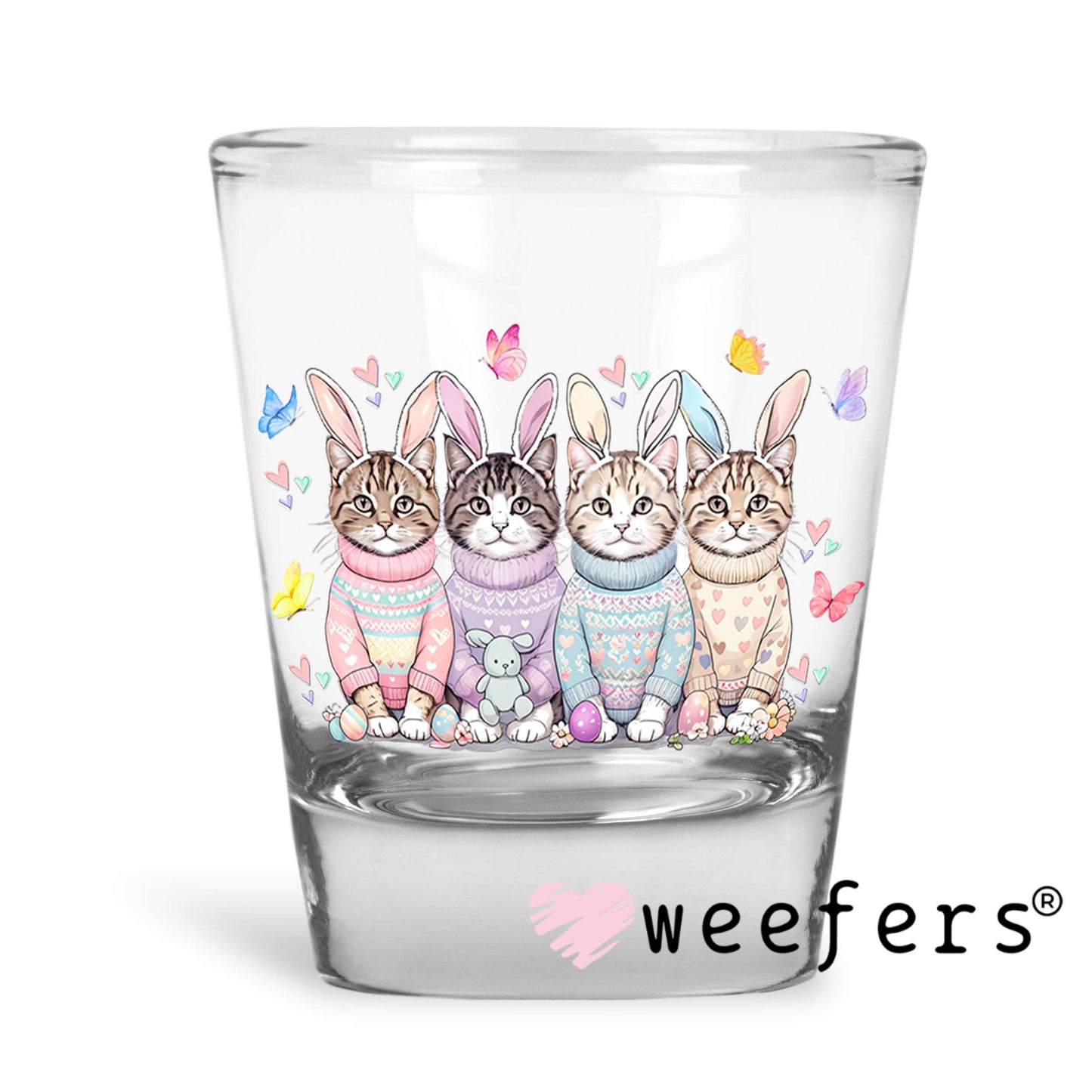 Easter Cat Friends UV DTF Decal Shot Glass Heavy Base Weefers