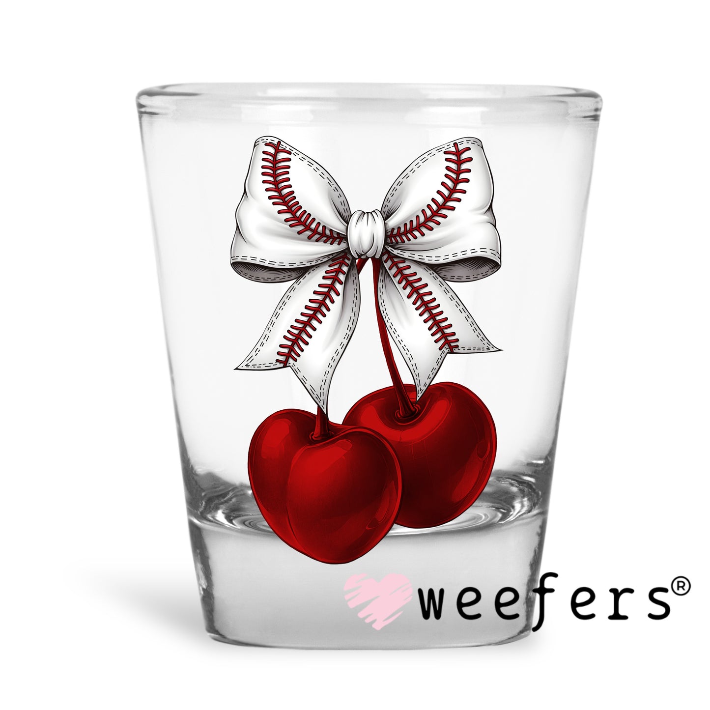 Cherry Baseball Bow UV DTF Decal Shot Glass Heavy Base Weefers
