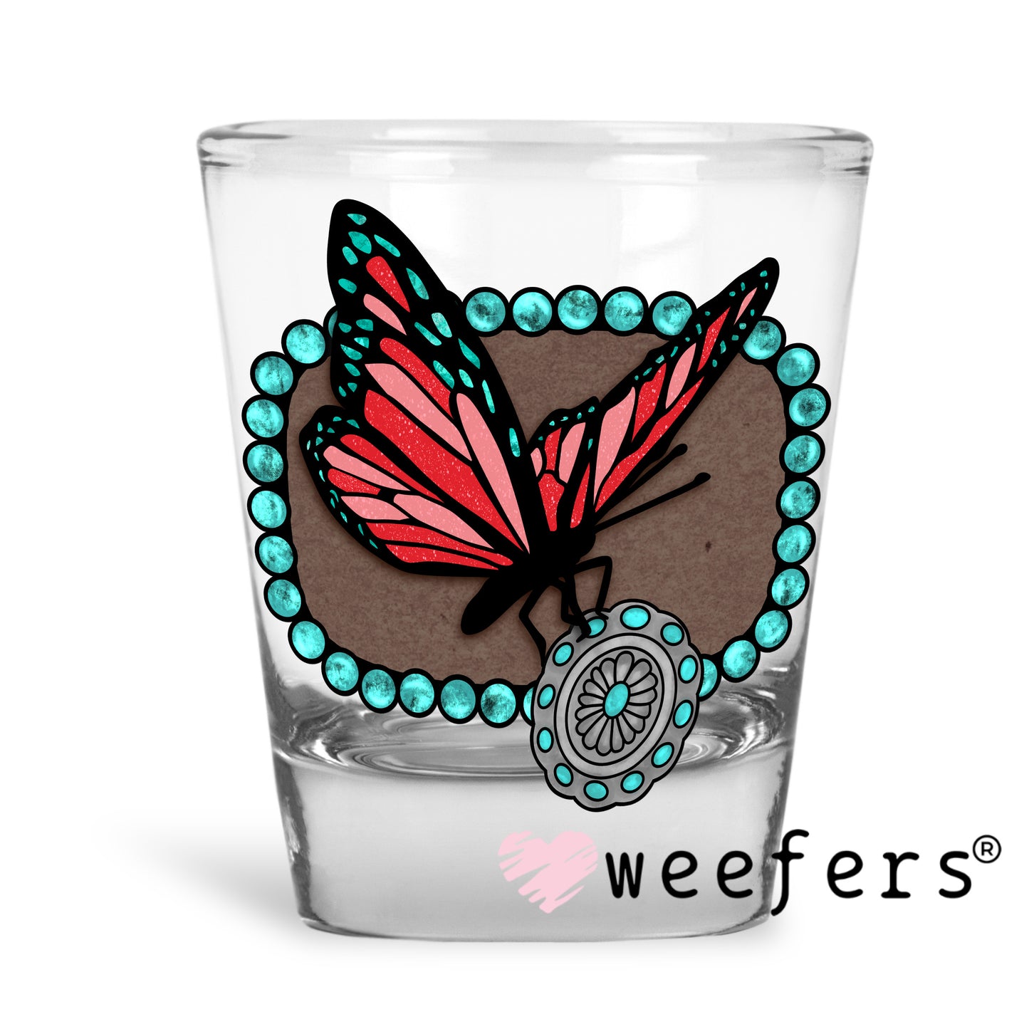 Butterfly Turquoise Necklace UV DTF Decal Shot Glass Heavy Base Weefers