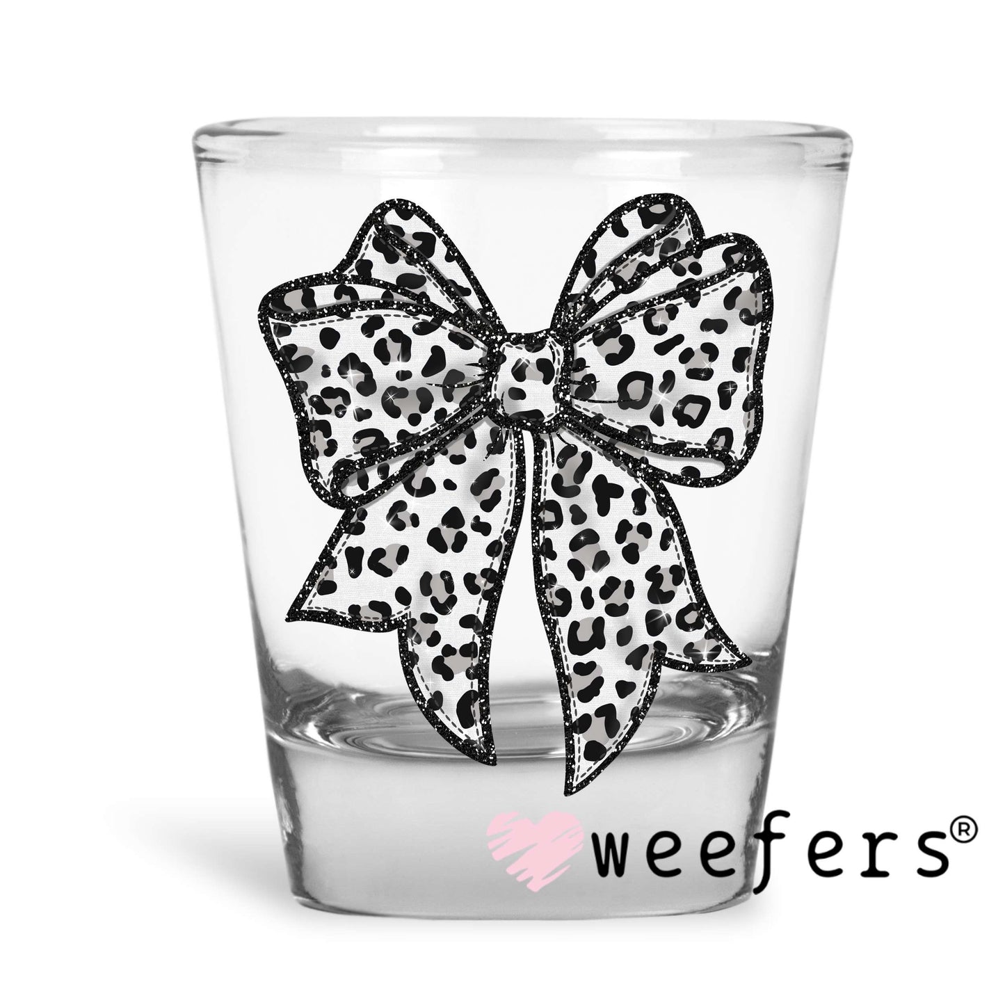 Black and White Dotted Bow UV DTF Decal Shot Glass Heavy Base Weefers