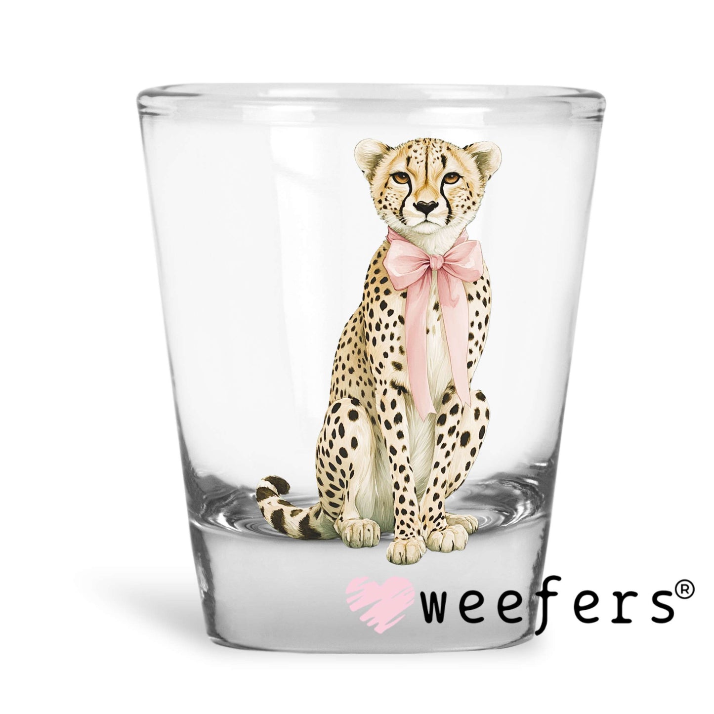 Leopard with Pink Bow UV DTF Decal Shot Glass Heavy Base Weefers