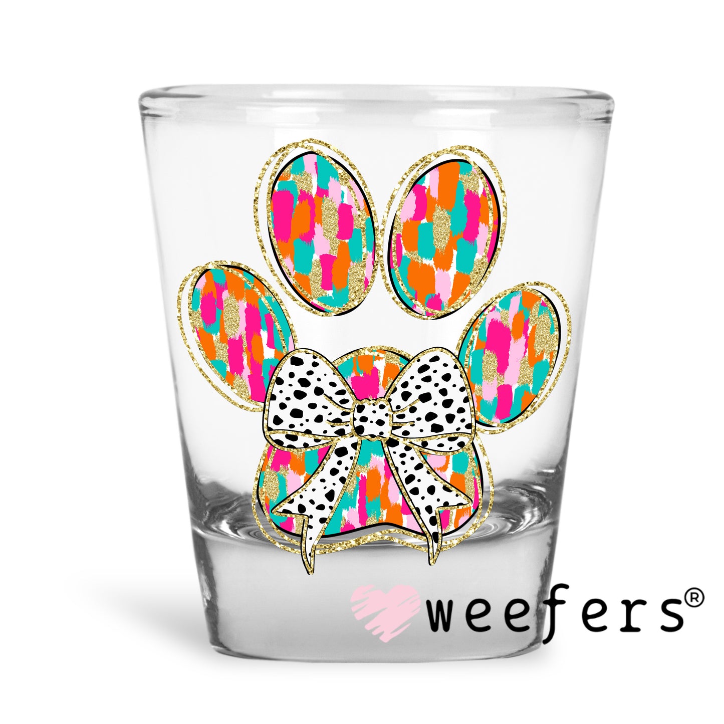 Dog Paw Dotted Bow UV DTF Decal Shot Glass Heavy Base Weefers