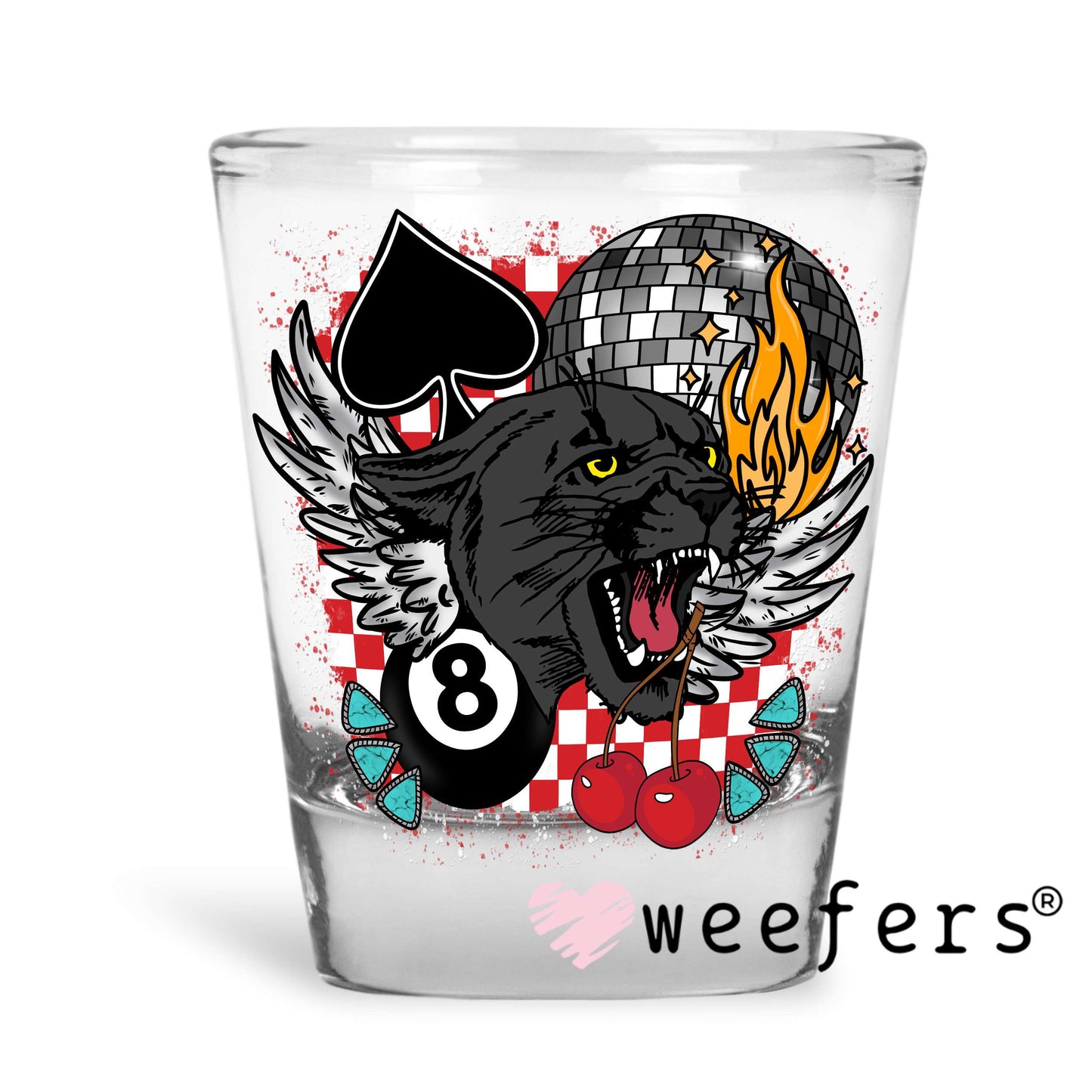 Black Panther Eightball UV DTF Decal Shot Glass Heavy Base Weefers