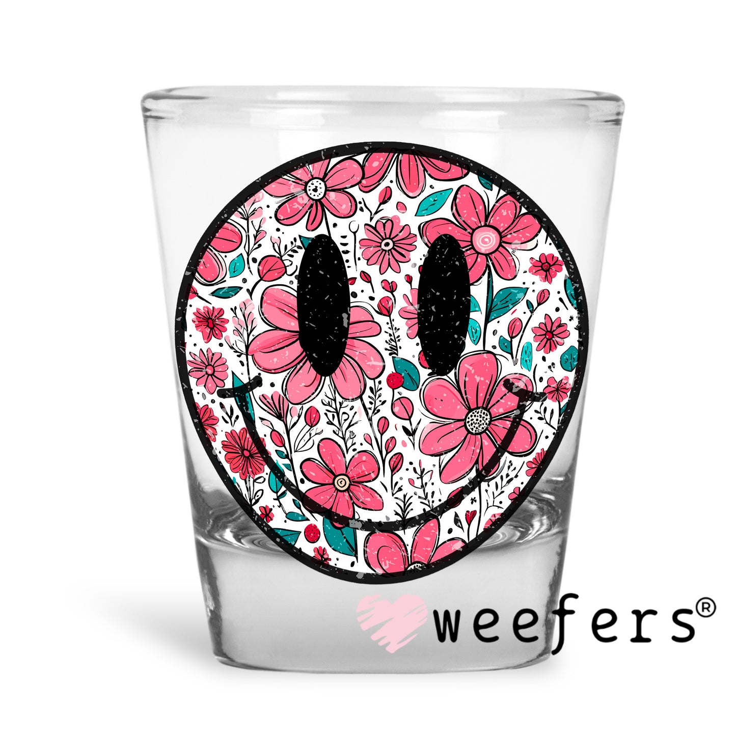 Black Mauve Floral Smile Face UV DTF Decal Shot Glass Heavy Base Weefers