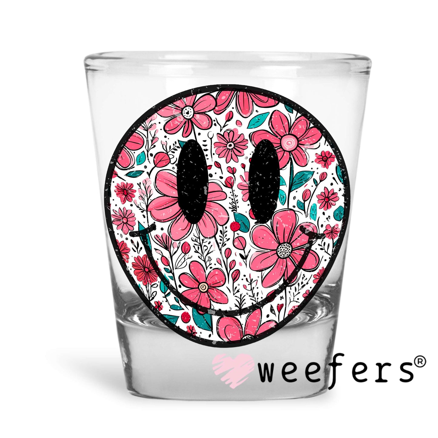 Black Mauve Floral Smile Face UV DTF Decal Shot Glass Heavy Base Weefers