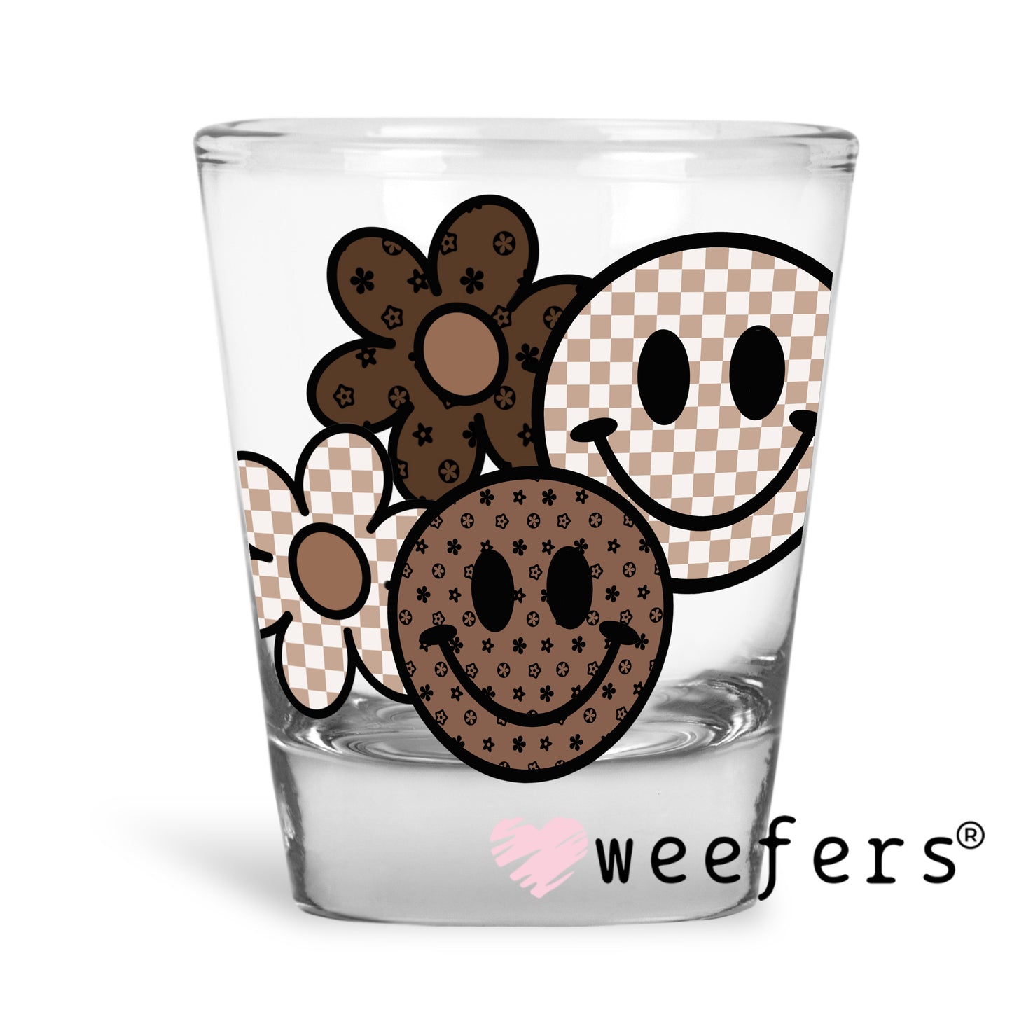 Brown Neutral Smile Faces UV DTF Decal Shot Glass Heavy Base Weefers