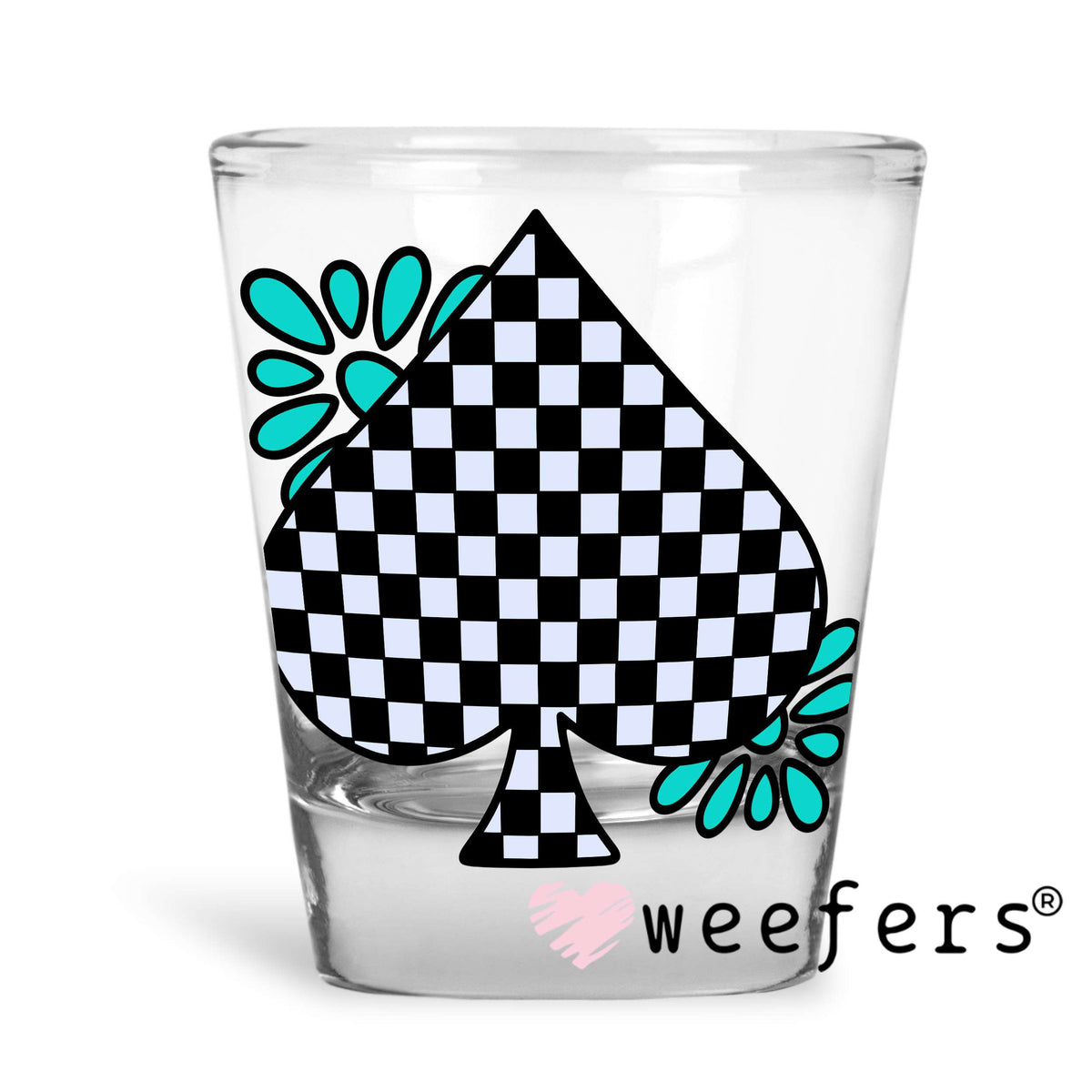 Spade Black and White Checker UV DTF Decal Shot Glass Heavy Base Weefers