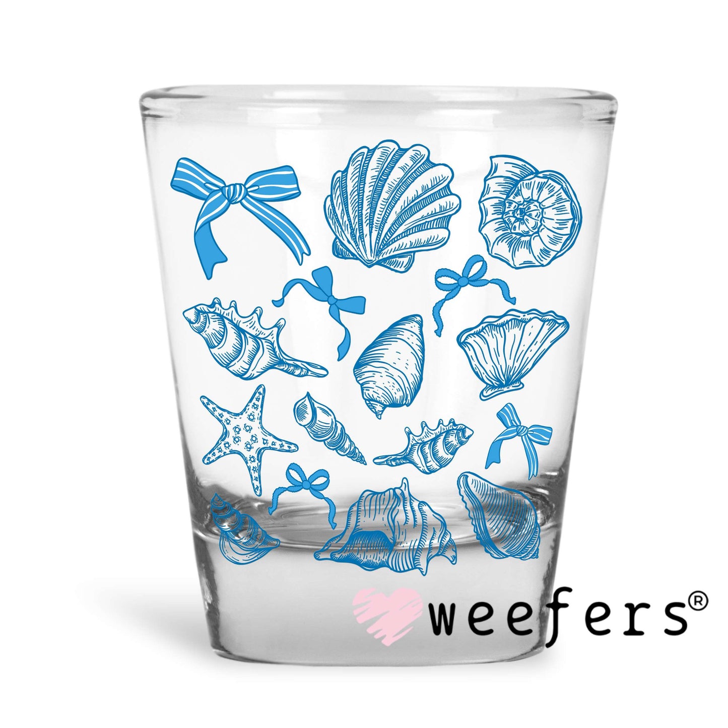 Blue Seashells and Bow UV DTF Decal Shot Glass Heavy Base Weefers