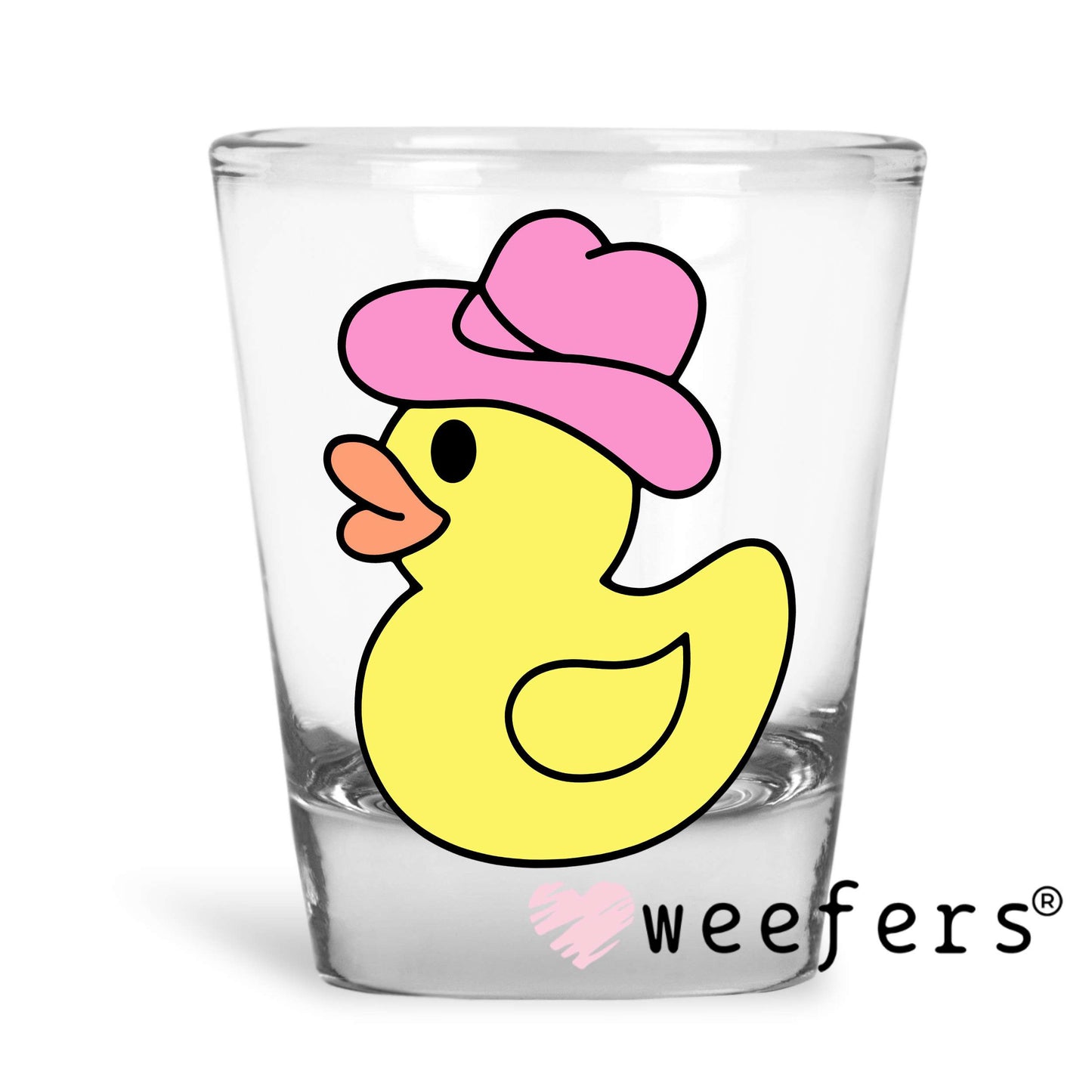 Rubber Ducky Pink Cowboy Hat UV DTF Decal Shot Glass Heavy Base Weefers