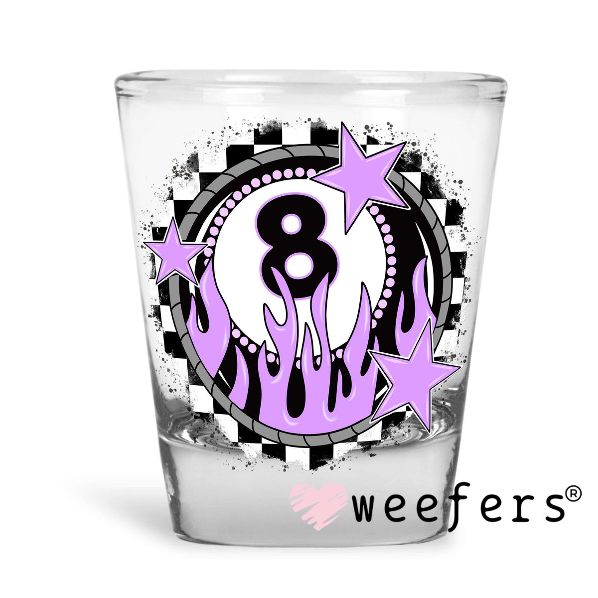 Purple Eight Ball Flames UV DTF Decal Shot Glass Heavy Base Weefers