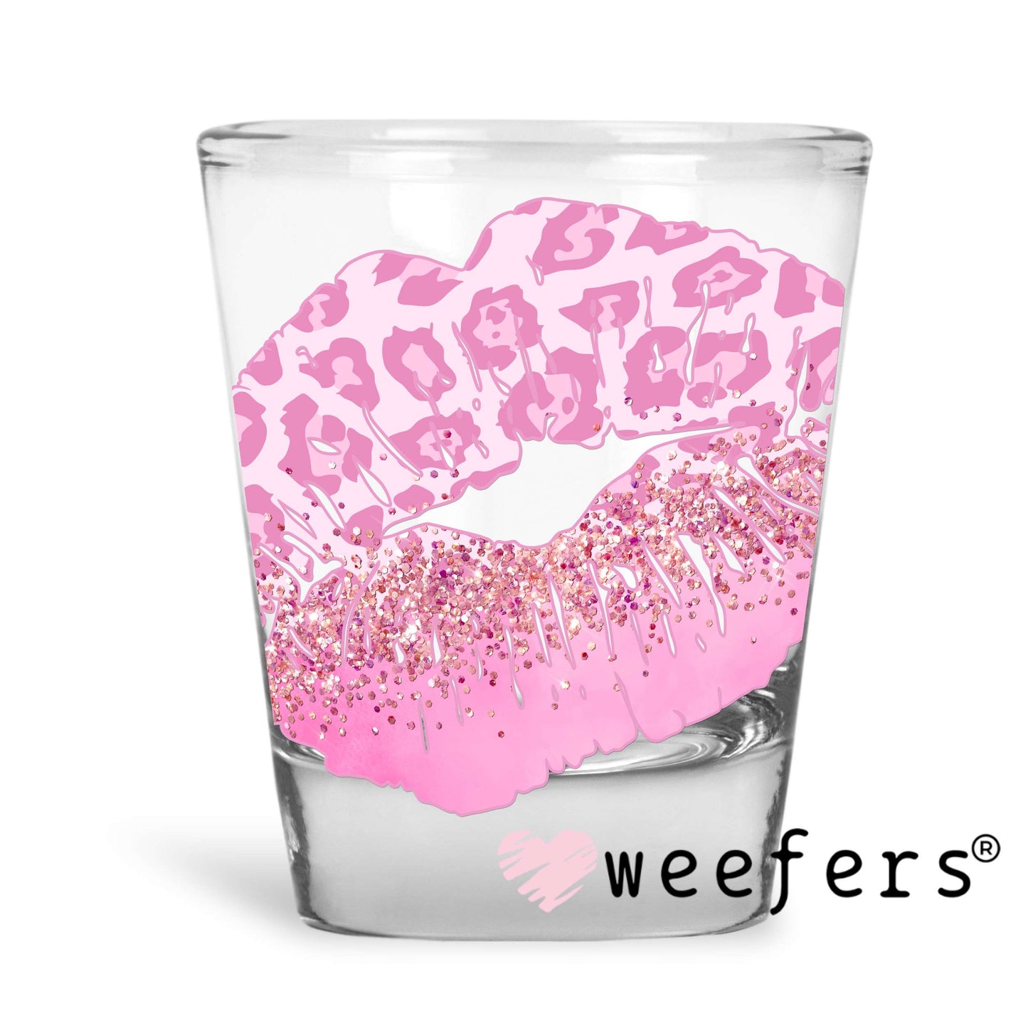 Pink Leopard Lips UV DTF Decal Shot Glass Heavy Base Weefers