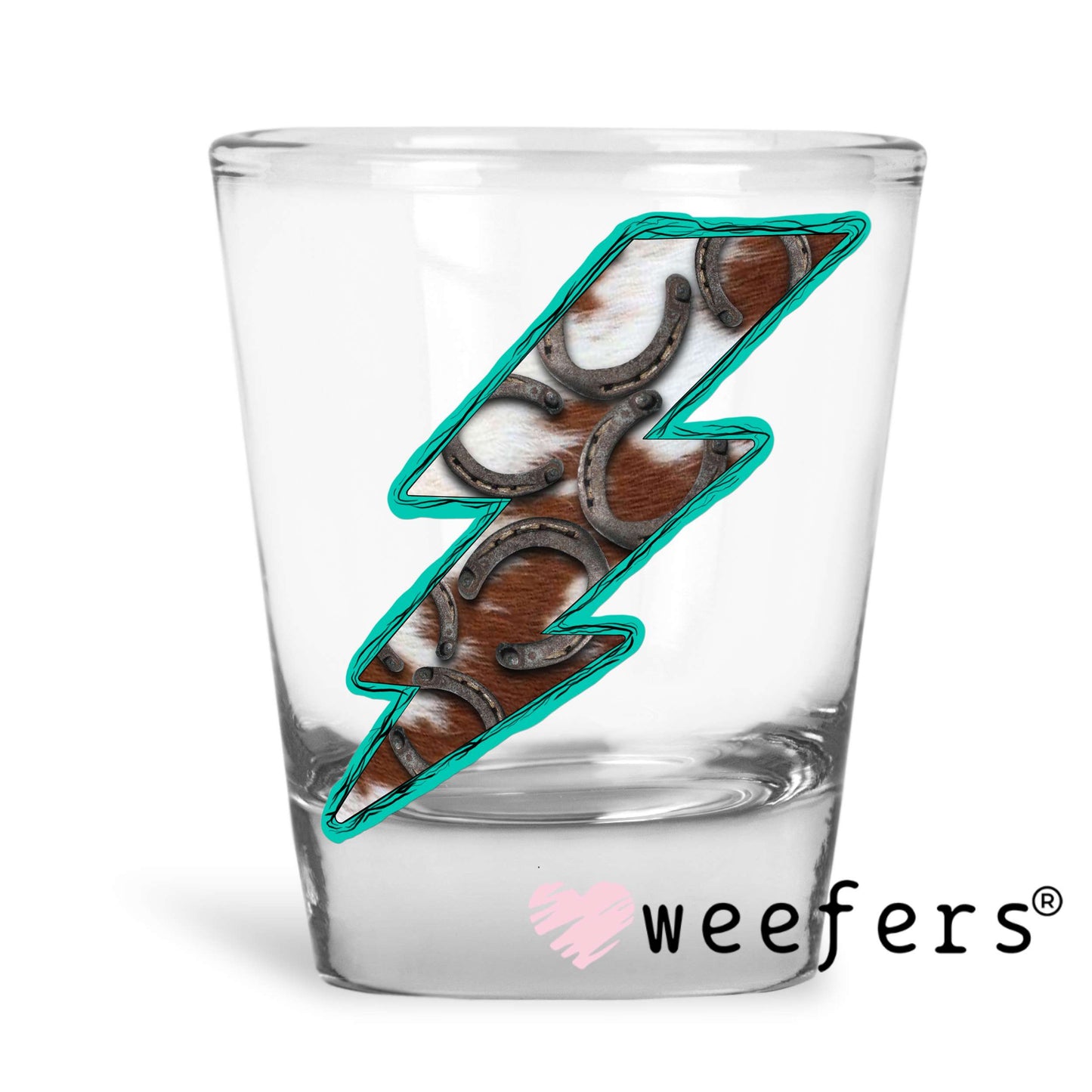 Cow Print Horse Shoe Lightening Bolt UV DTF Decal Shot Glass Heavy Base Weefers