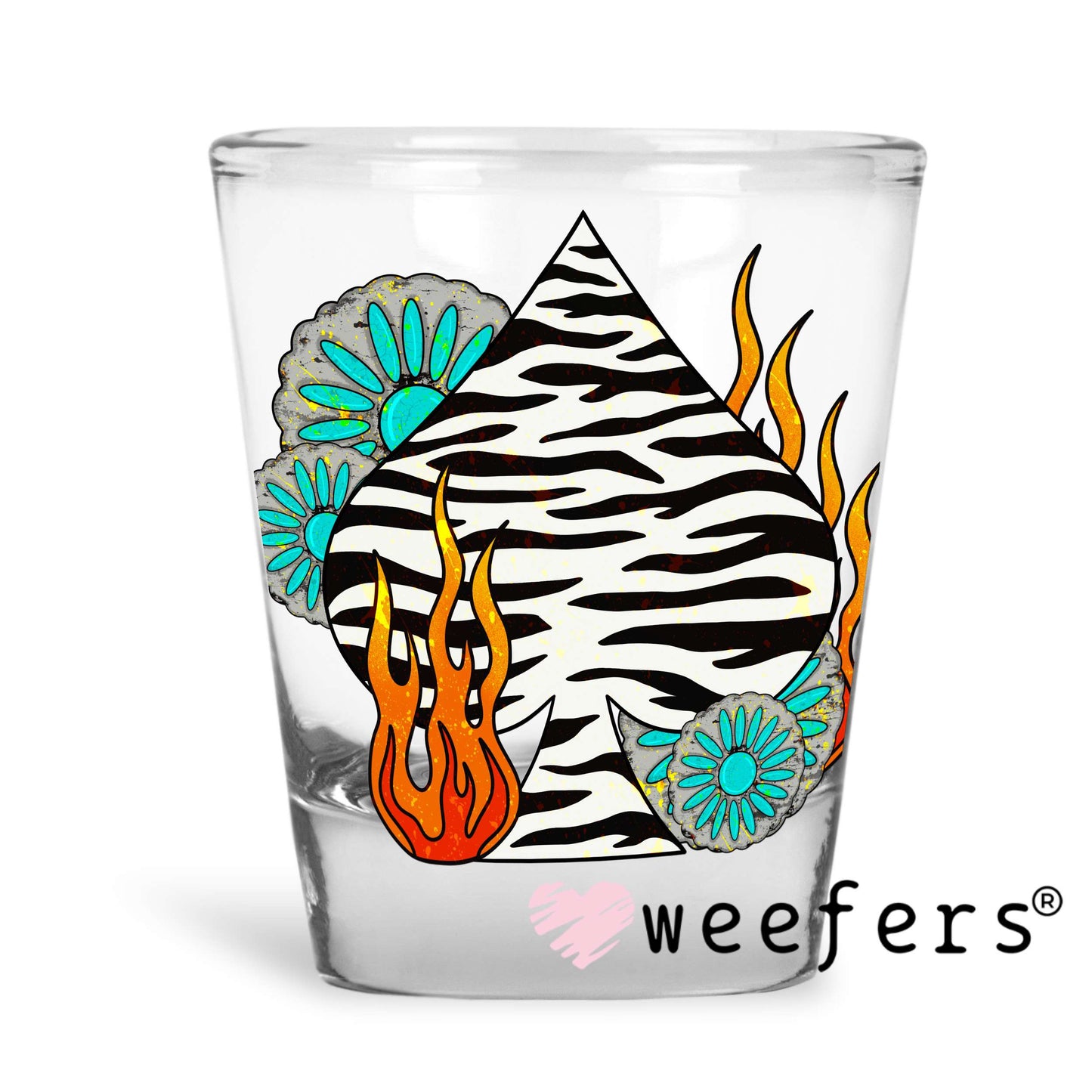 Zebra Print Spade UV DTF Decal Shot Glass Heavy Base Weefers
