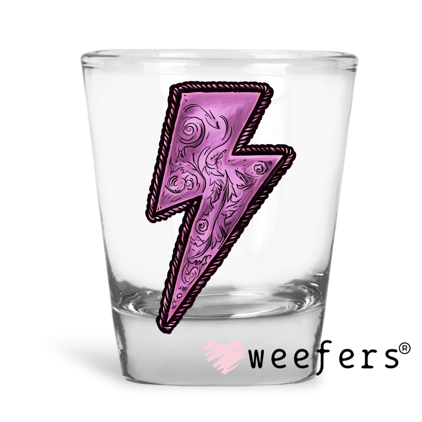 Purple Lightening Bolt UV DTF Decal Shot Glass Heavy Base Weefers