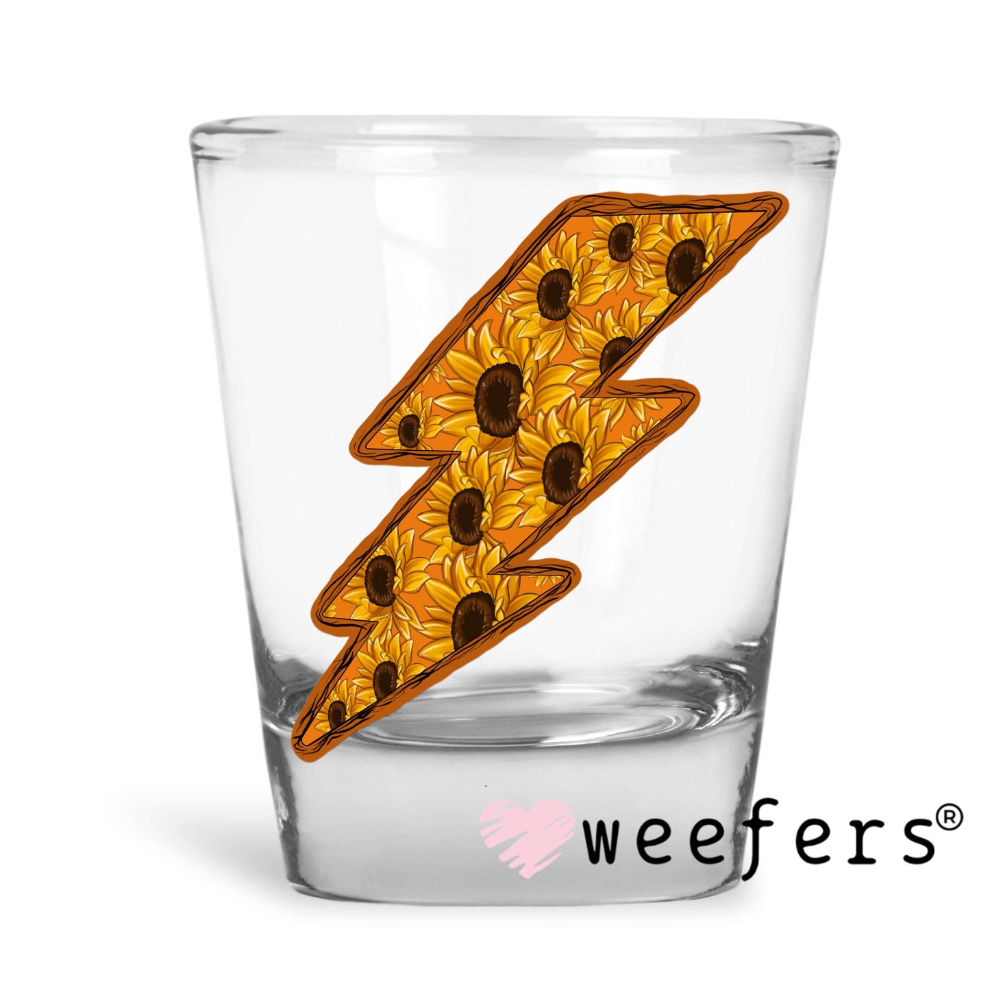 Sunflower Lightening Bolt UV DTF Decal Shot Glass Heavy Base Weefers