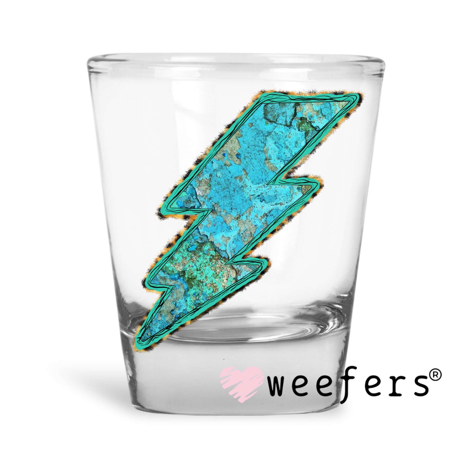 Turquoise Lightening Bolt UV DTF Decal Shot Glass Heavy Base Weefers