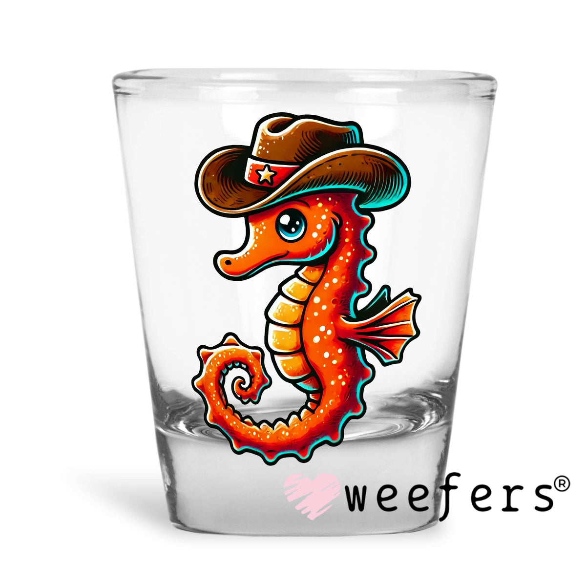 Cowboy Seahorse UV DTF Decal Shot Glass Heavy Base Weefers