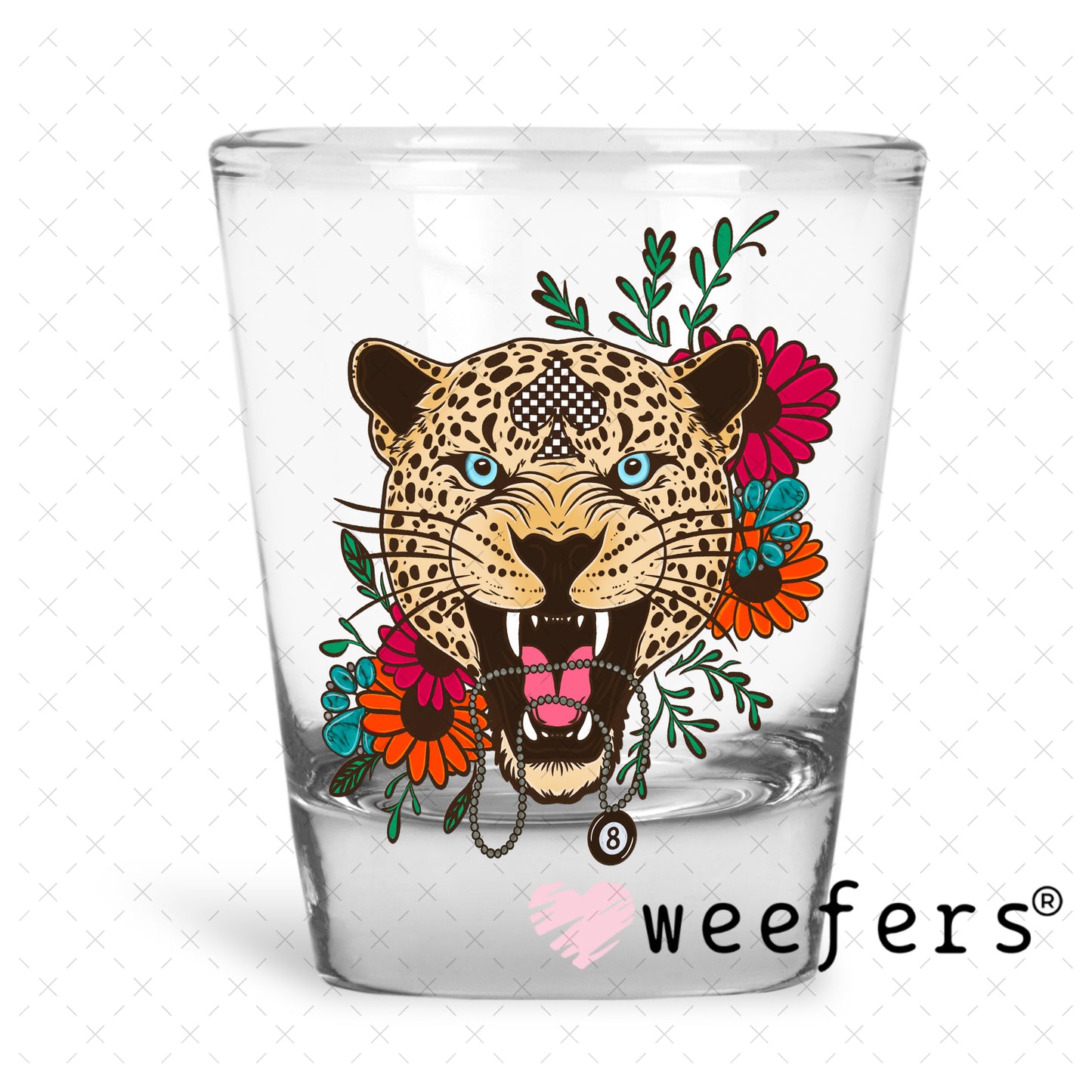 Cheetah Face UV DTF Decal Shot Glass Heavy Base Weefers