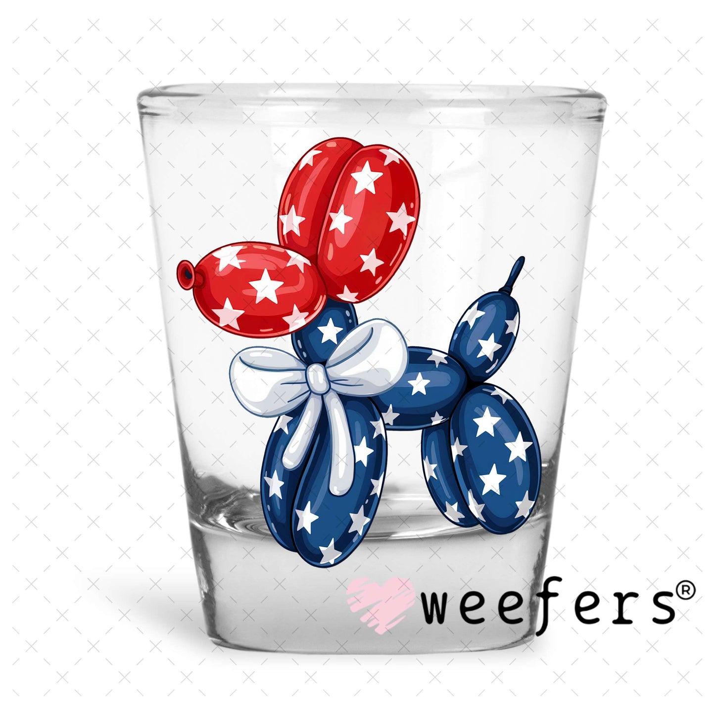 USA Patriotic Balloon Dog UV DTF Decal Shot Glass Heavy Base Weefers