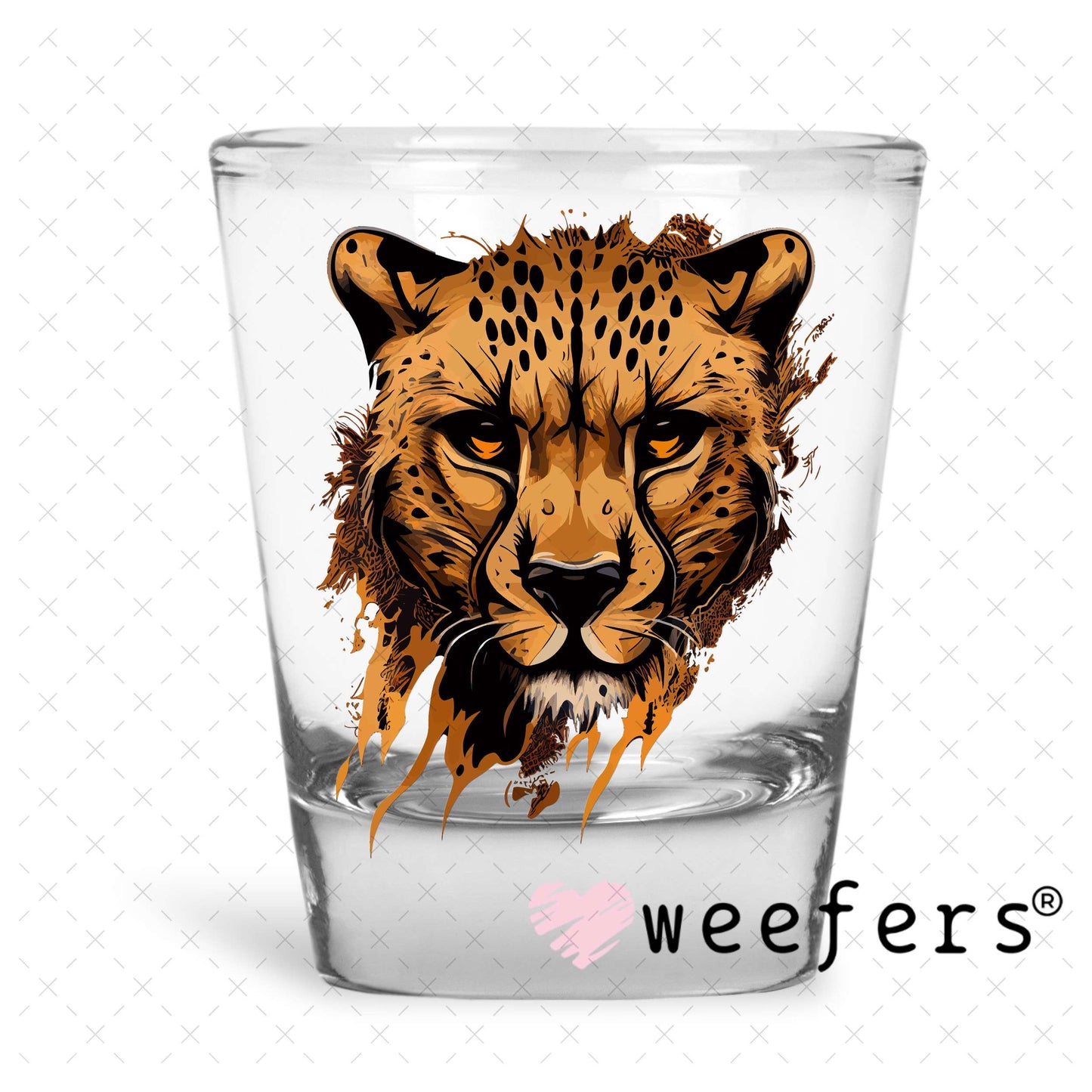 Brown Cheetah UV DTF Decal Shot Glass Heavy Base Weefers