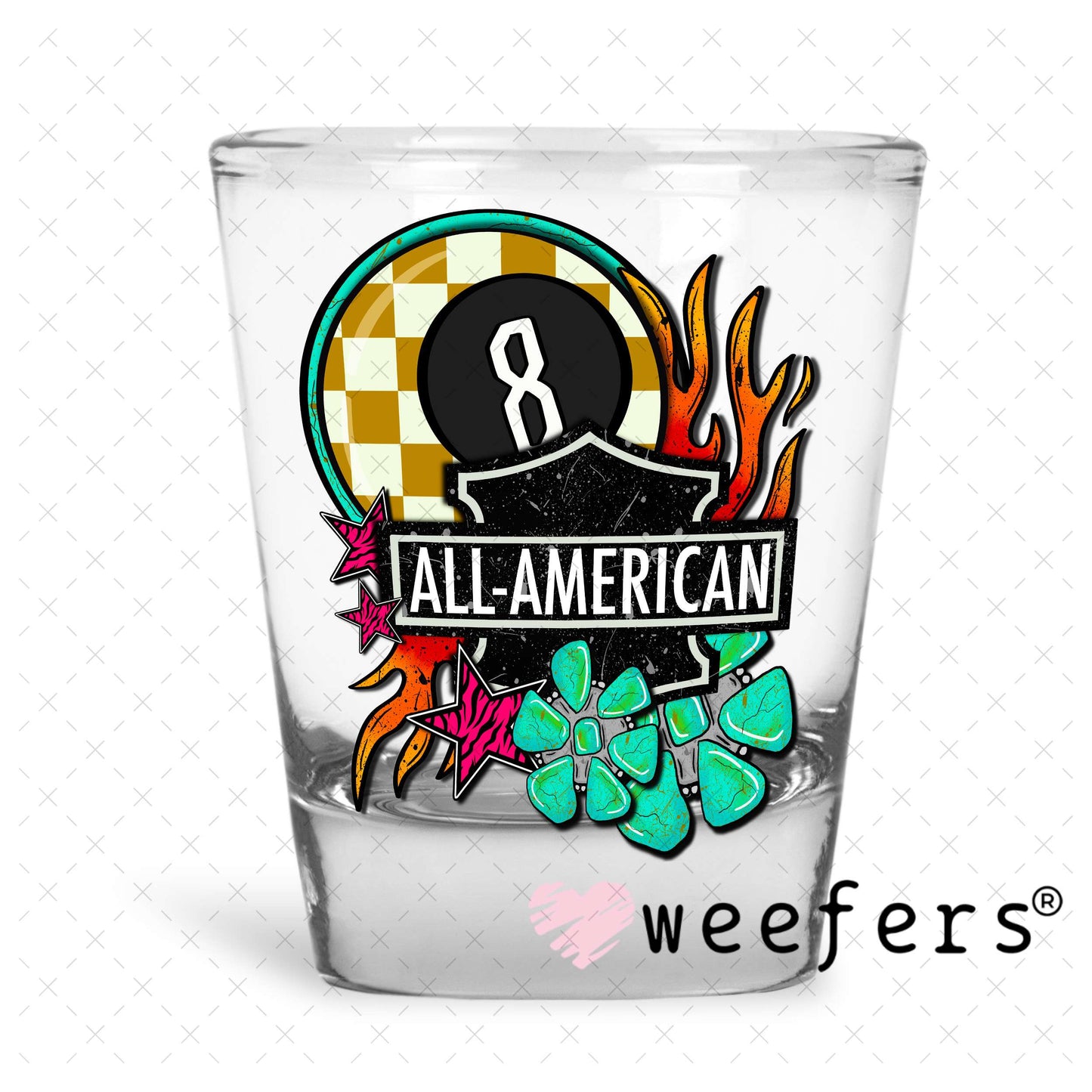 All American UV DTF Decal Shot Glass Heavy Base Weefers