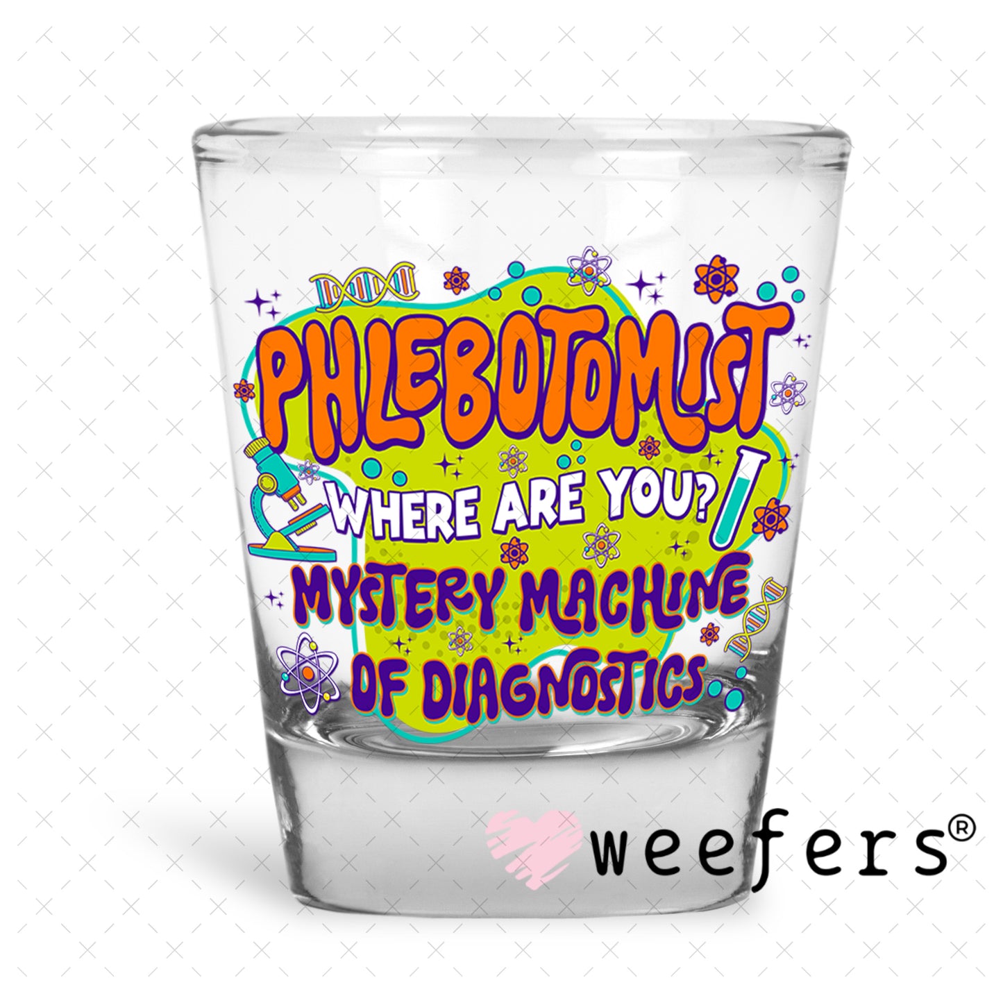 Phlebotomist Mystery Machine UV DTF Decal Shot Glass Heavy Base Weefers