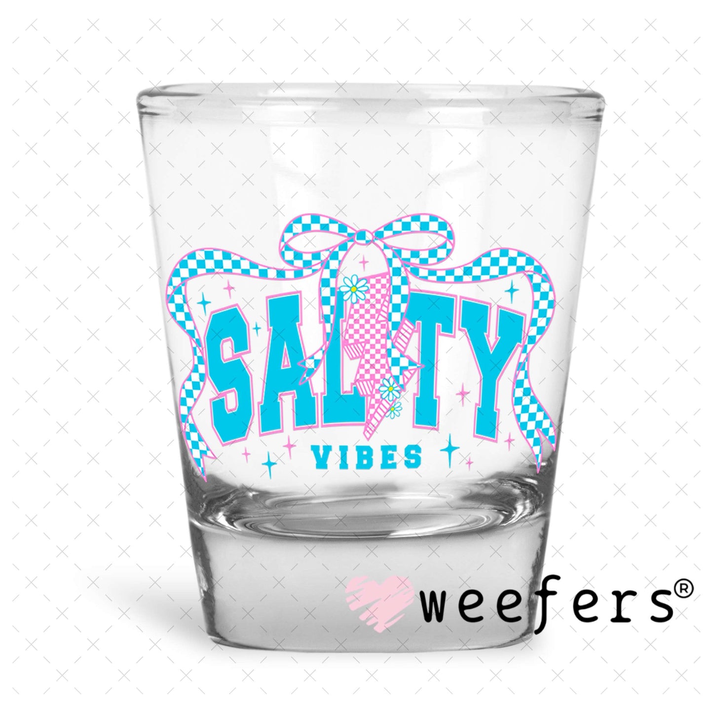 Salty Vibes Pink and Blue UV DTF Decal Shot Glass Heavy Base Weefers