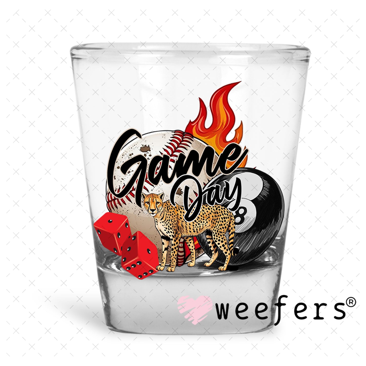 Game Day Bringing the Heat UV DTF Decal Shot Glass Heavy Base Weefers