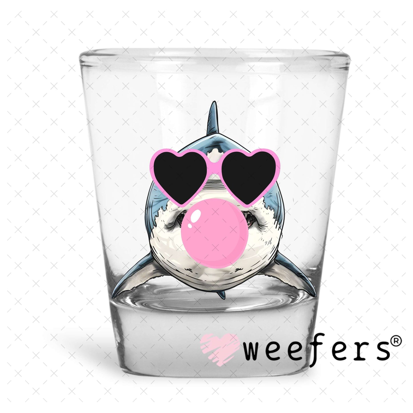 Bubble Gum Shark UV DTF Decal Shot Glass Heavy Base Weefers