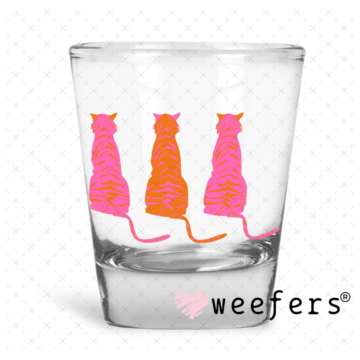 Pink and Orange Tigers UV DTF Decal Shot Glass Heavy Base Weefers
