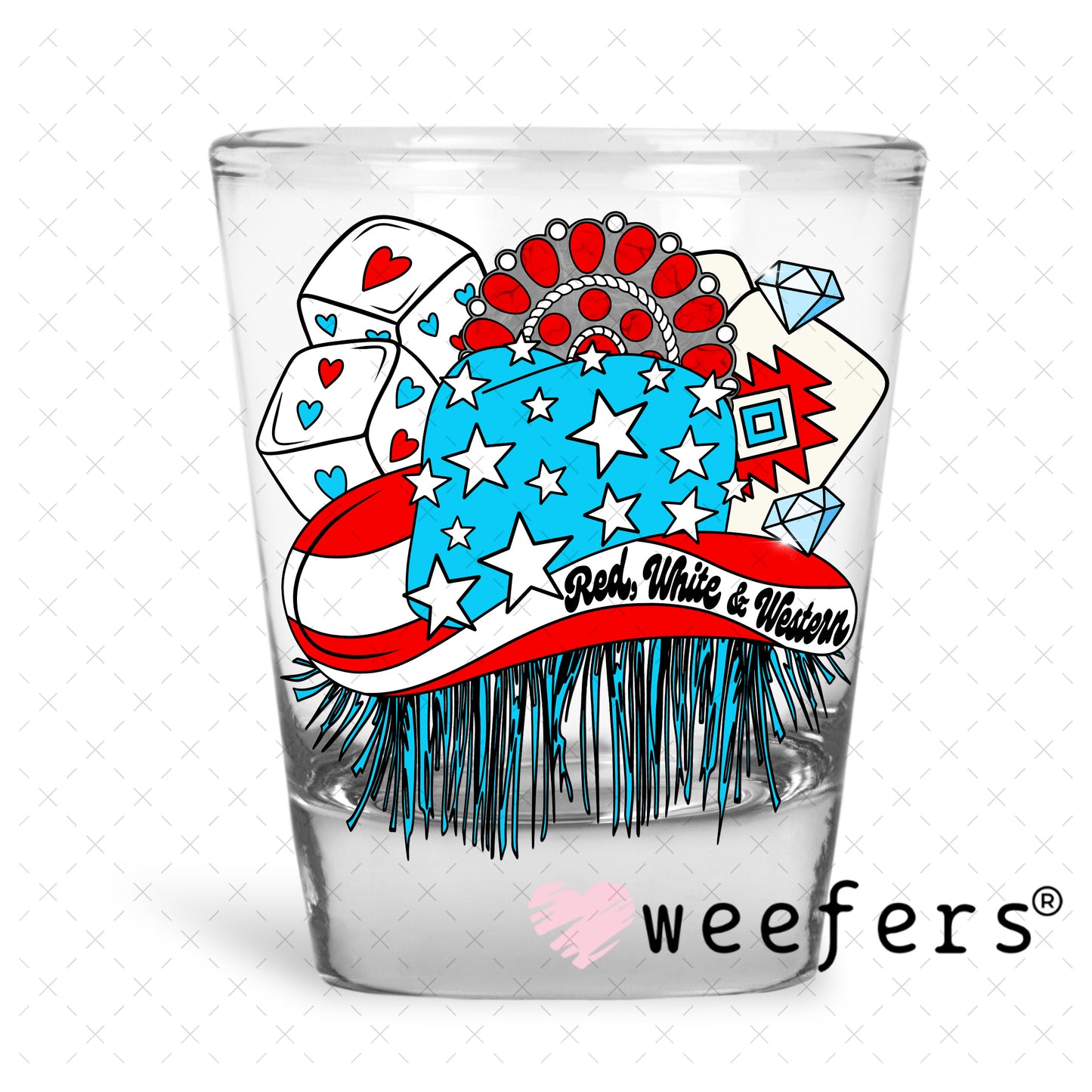 Red White and Western UV DTF Decal Shot Glass Heavy Base Weefers