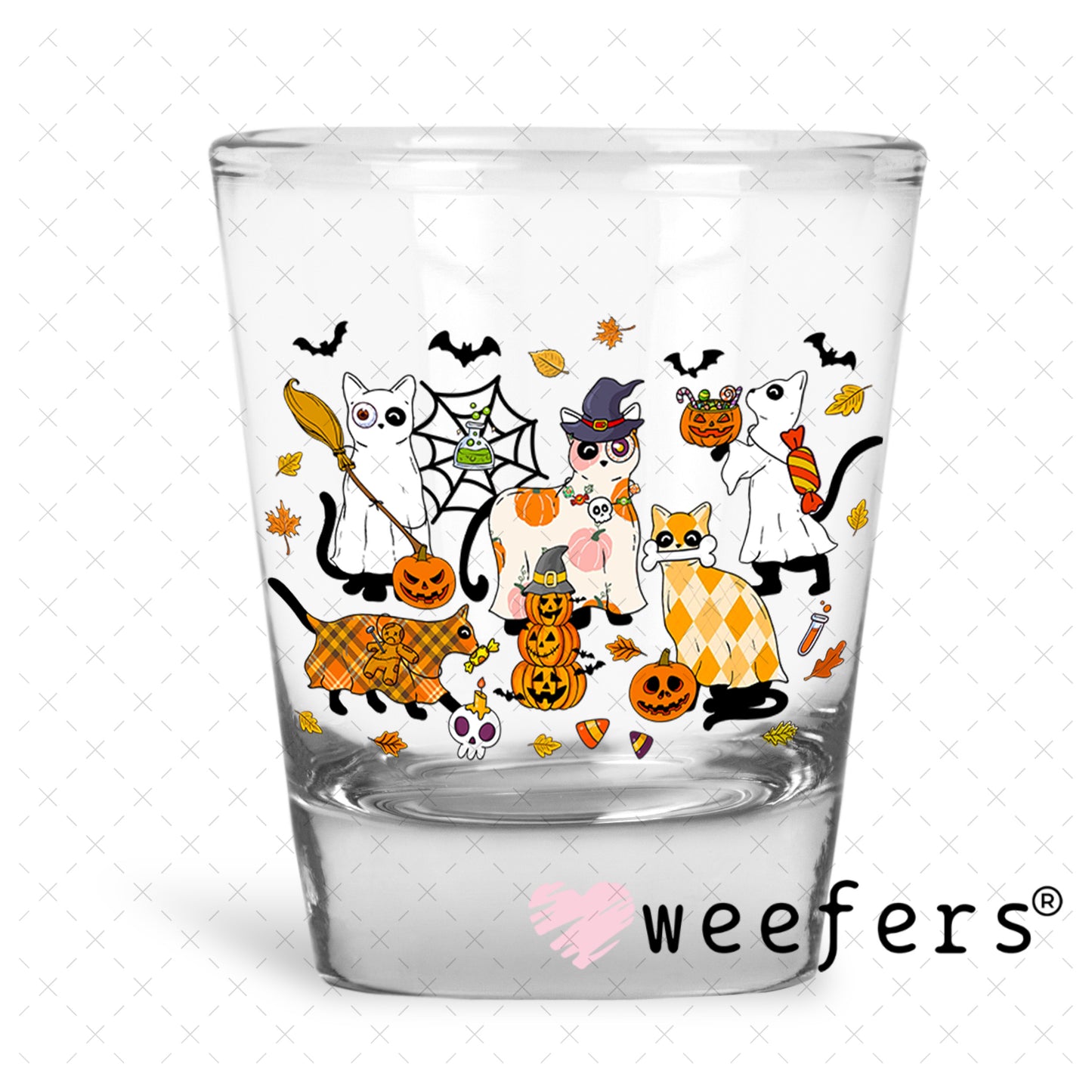 Halloween Cat Friends UV DTF Decal Shot Glass Heavy Base Weefers