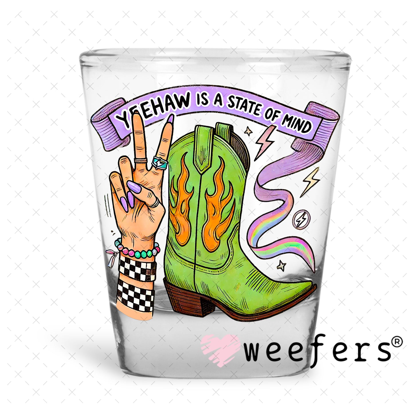 Yeehaw is a State of Mind UV DTF Decal Shot Glass Heavy Base Weefers