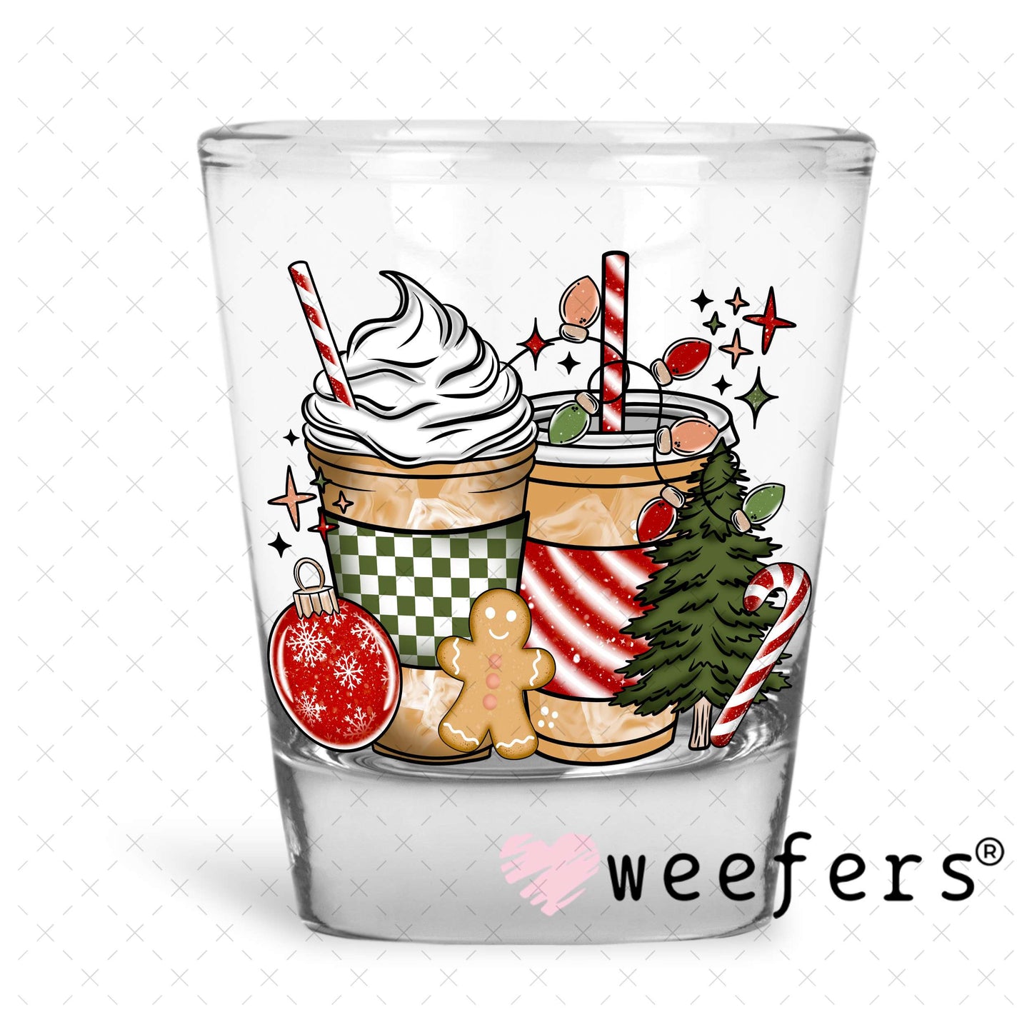 Christmas Coffee Favorite Things Cheer UV DTF Cup Wrap Shot Glass Heavy Base Weefers