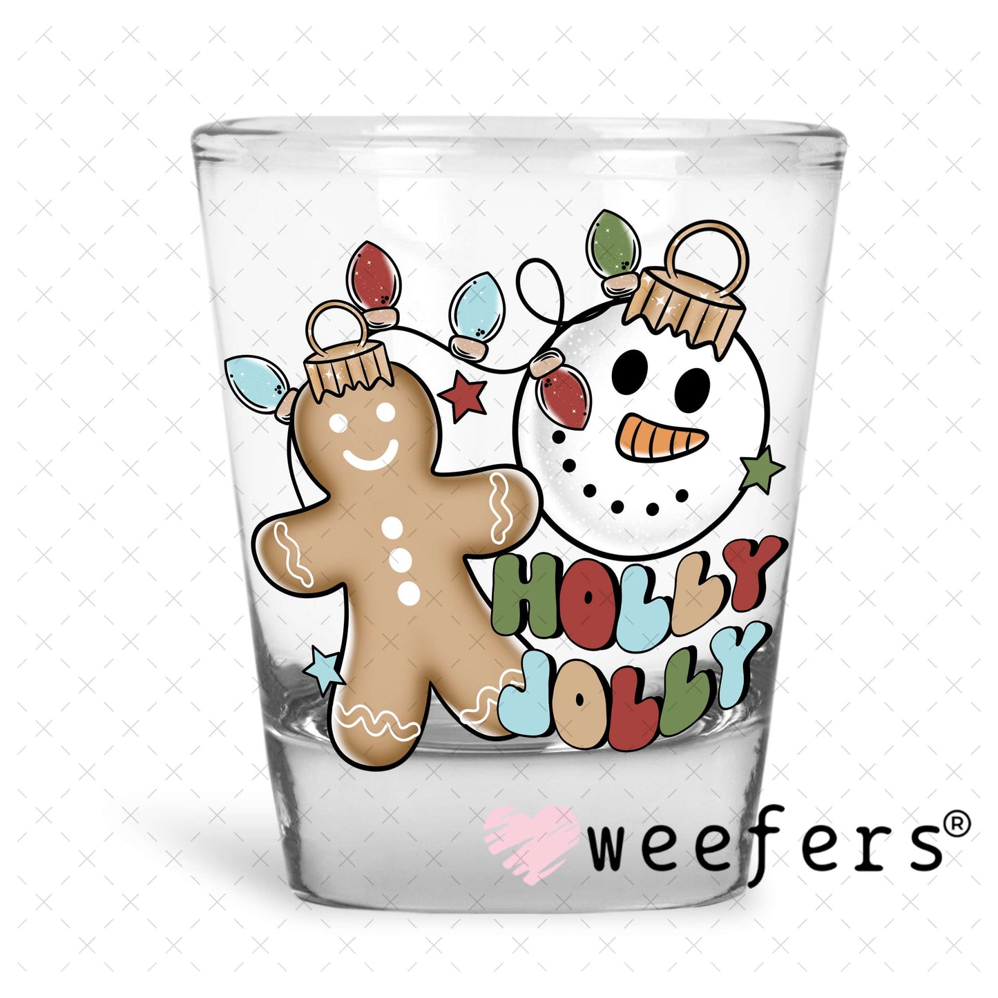 Holly Jolly Christmas UV DTF Decal Shot Glass Heavy Base Weefers