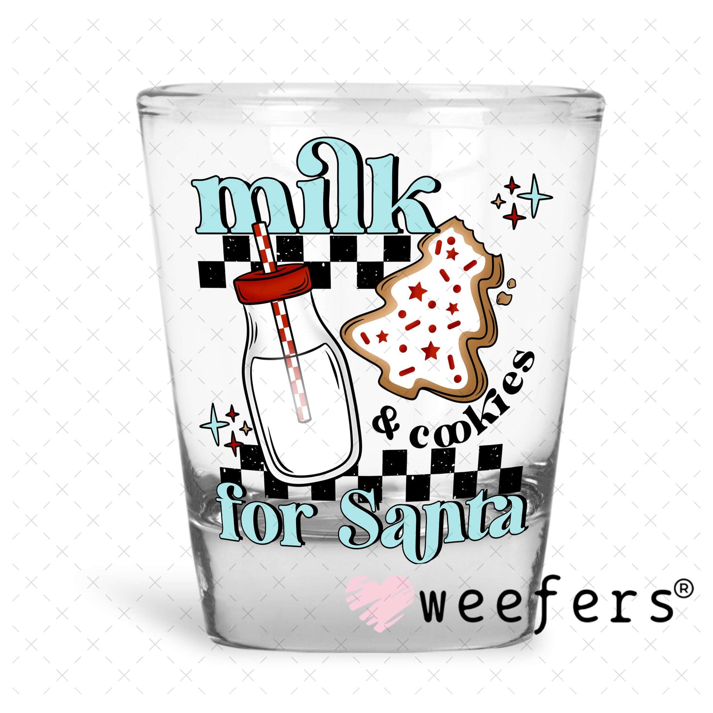 Milk and Cookies for Santa UV DTF Decal Shot Glass Heavy Base Weefers