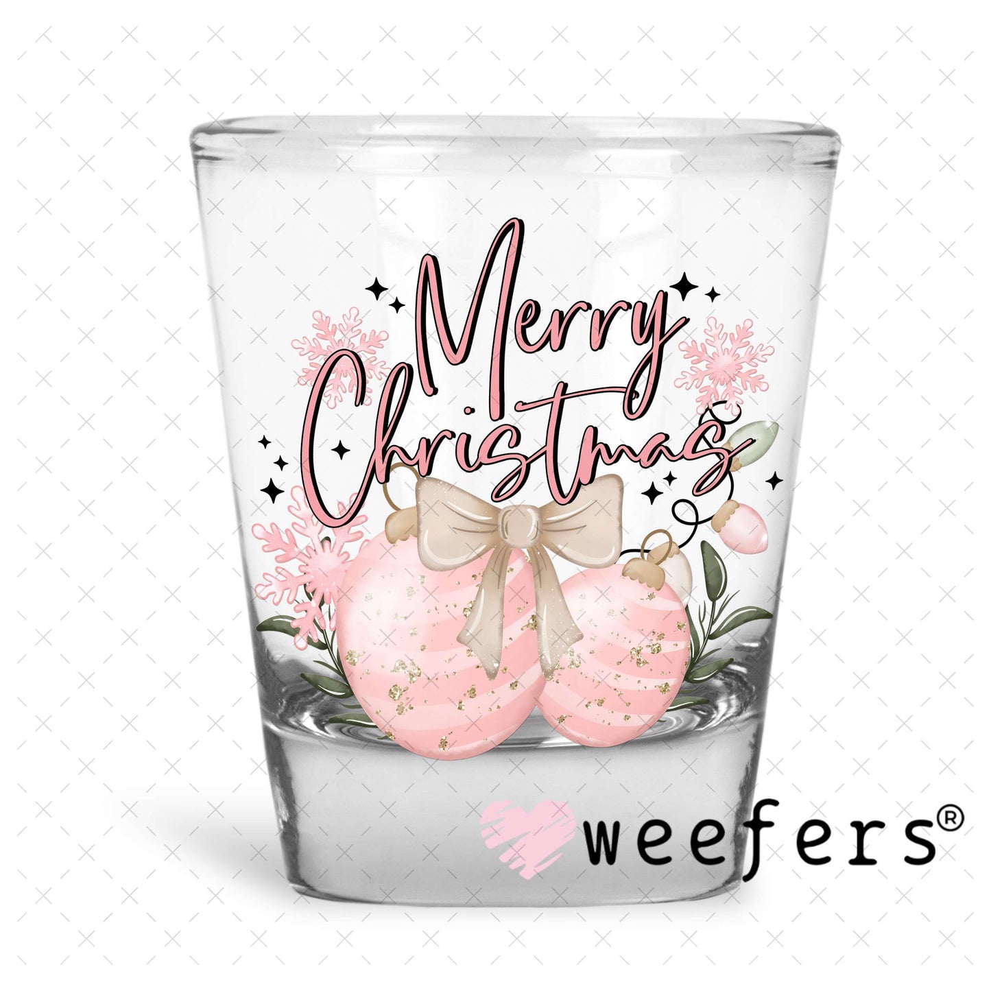 Pink Merry Christmas UV DTF Decal Shot Glass Heavy Base Weefers