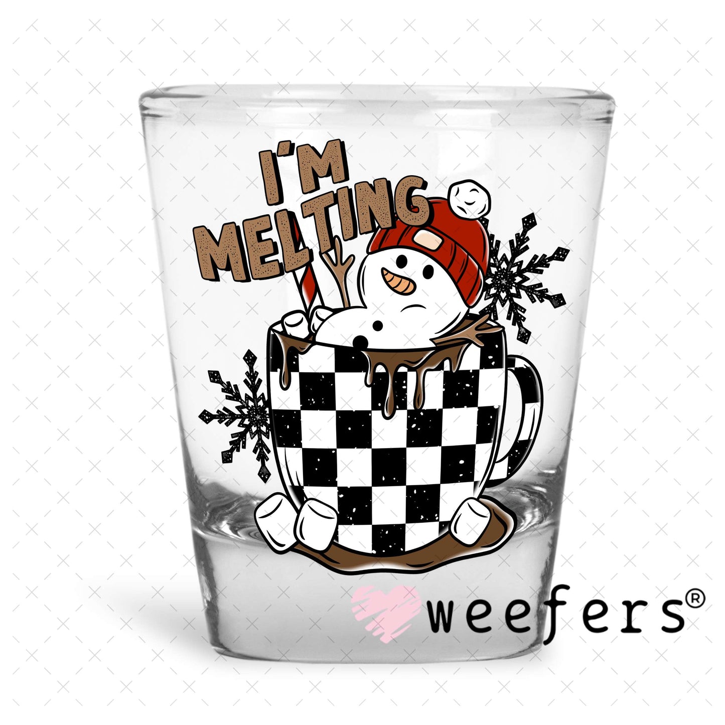 I'm Melting Christmas Hot Chocolate UV DTF Decal Shot Glass Heavy Base Weefers