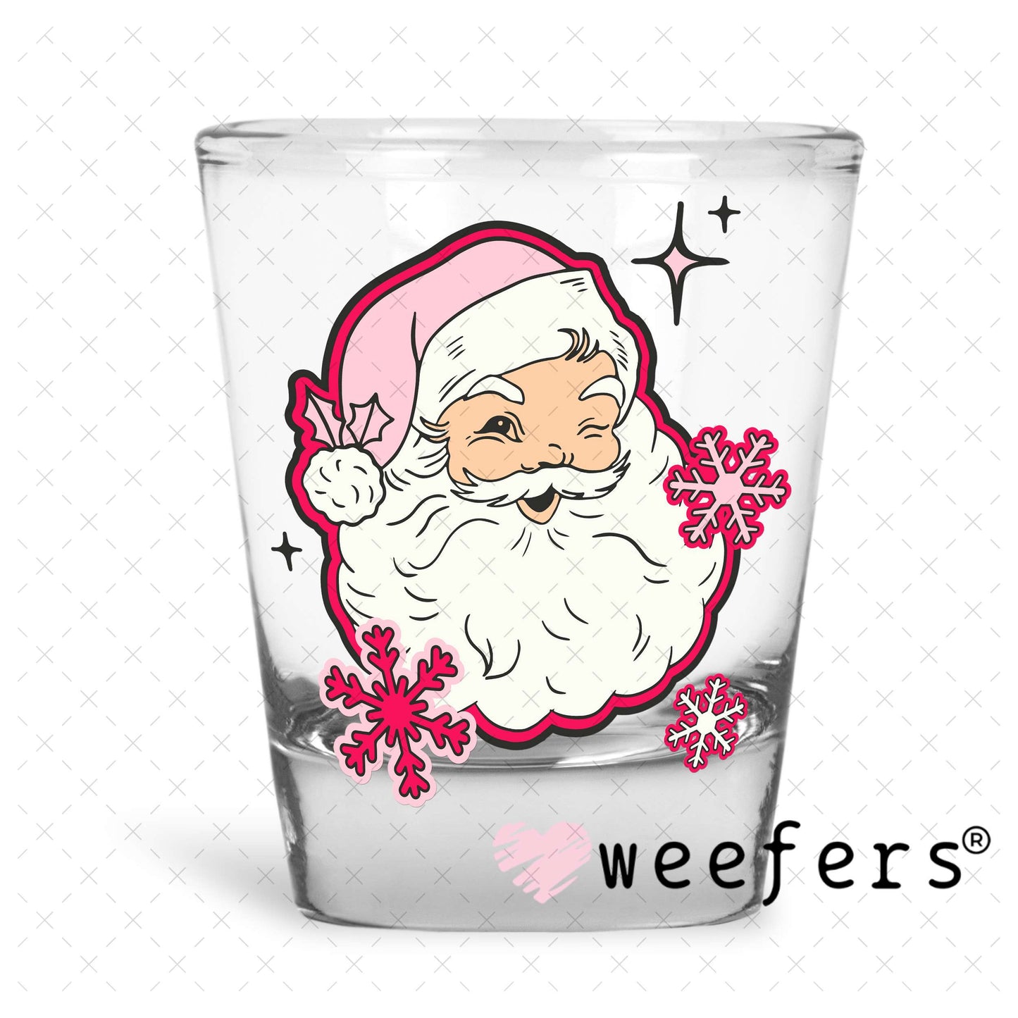 Pink Santa UV DTF Decal Shot Glass Heavy Base Weefers
